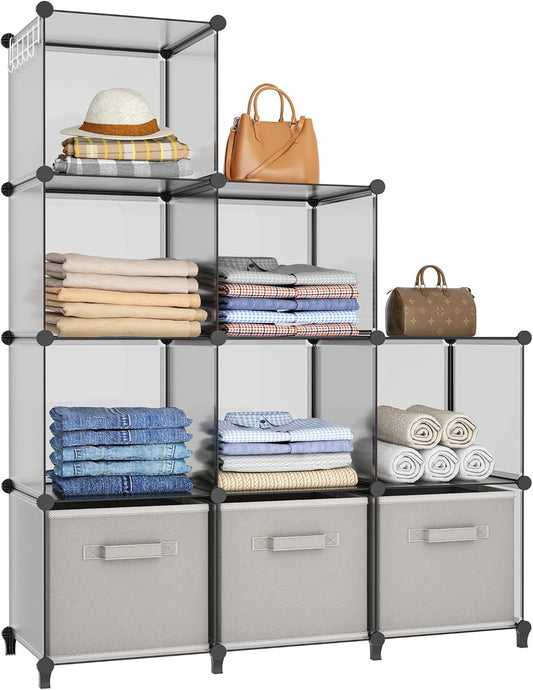 HOMIDEC Closet Organizers and Storage, 9 Cube Storage Organizer, Portable Closet Organizer Storage Cubes Shelves, Grey