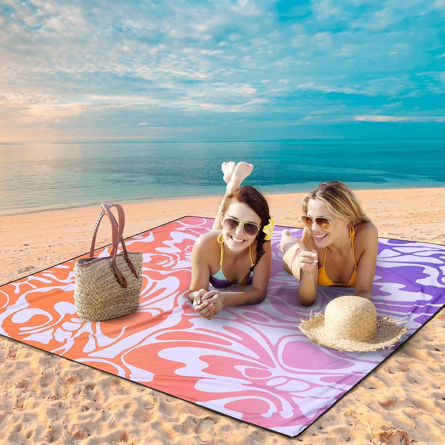 WIWIGO Beach Blanket Waterproof Sandproof Beach Mat 79" X 83"/10'x9'for 2-8 Adults Quick Drying Outdoor Picnic Mat Beach Accessories for Travel, Camping, Hiking