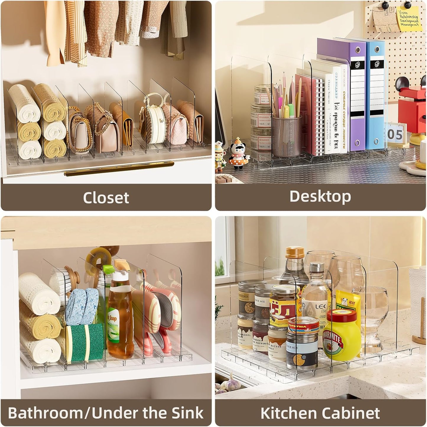 Stackable Bag & Purse Organizer for Closet Acrylic Shelf Dividers for Closet Organization, Clear Handbag Purse Storage Organizer Divider, Keep Clutch, Wallet, Pocketbook Upright, 6 Pack