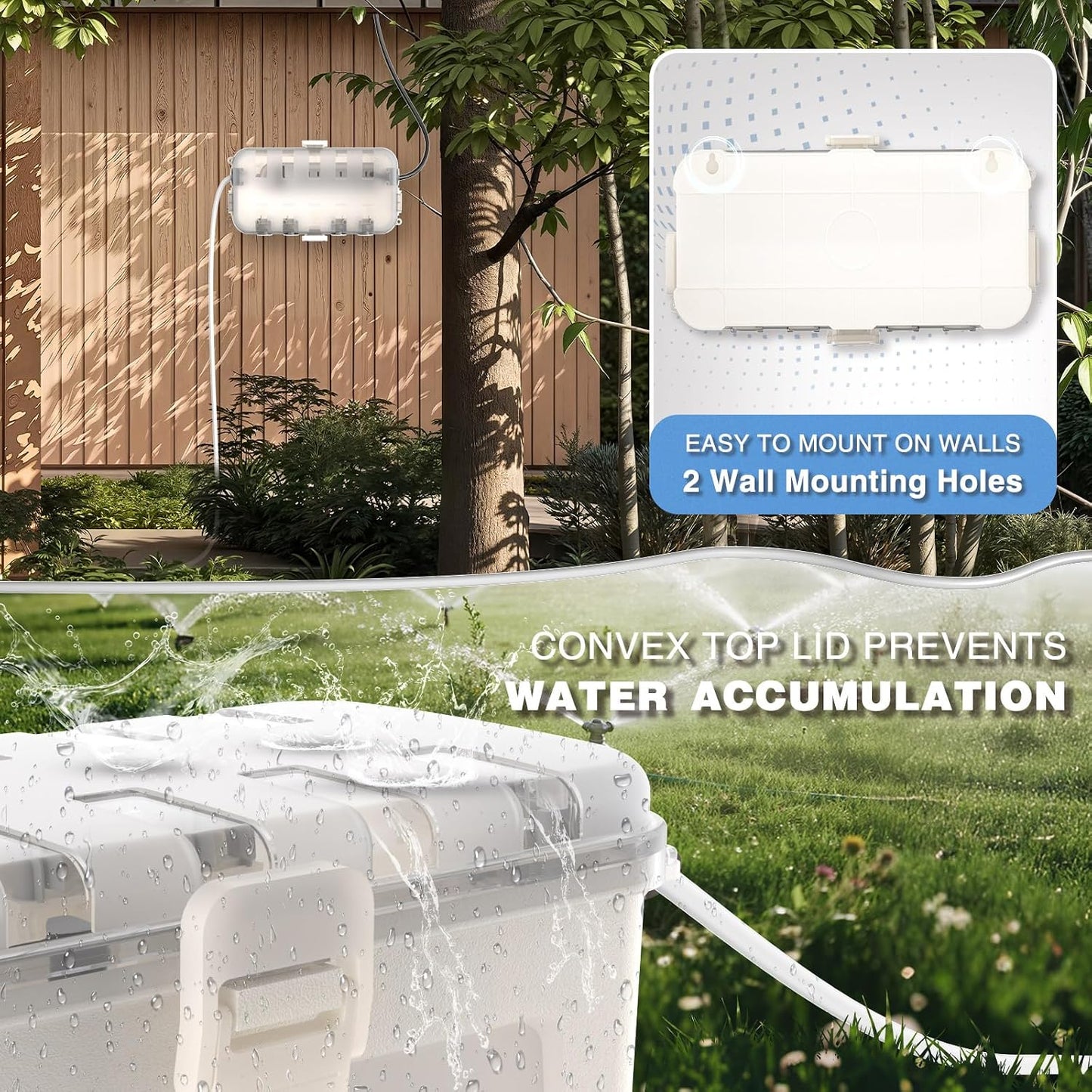 Flemoon Medium Outdoor Electrical Box, IP54 Waterproof Extension Cord Cover | Inner Size 9.4 x 4.3 x 3.2 Inch, Weatherproof Connection Box with Clear Lid for Outlet, Holiday Lights, Transparent and White