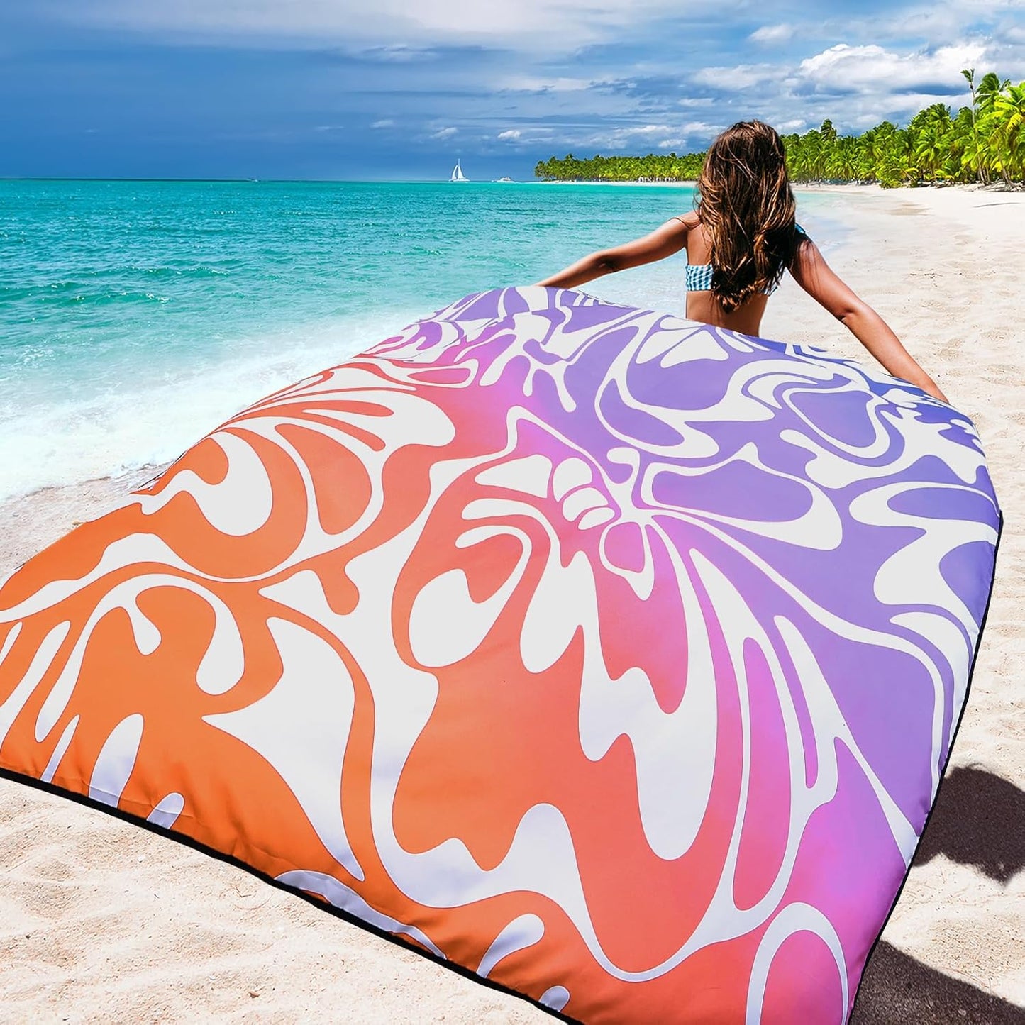 WIWIGO Beach Blanket Waterproof Sandproof Beach Mat 79" X 83"/10'x9'for 2-8 Adults Quick Drying Outdoor Picnic Mat Beach Accessories for Travel, Camping, Hiking