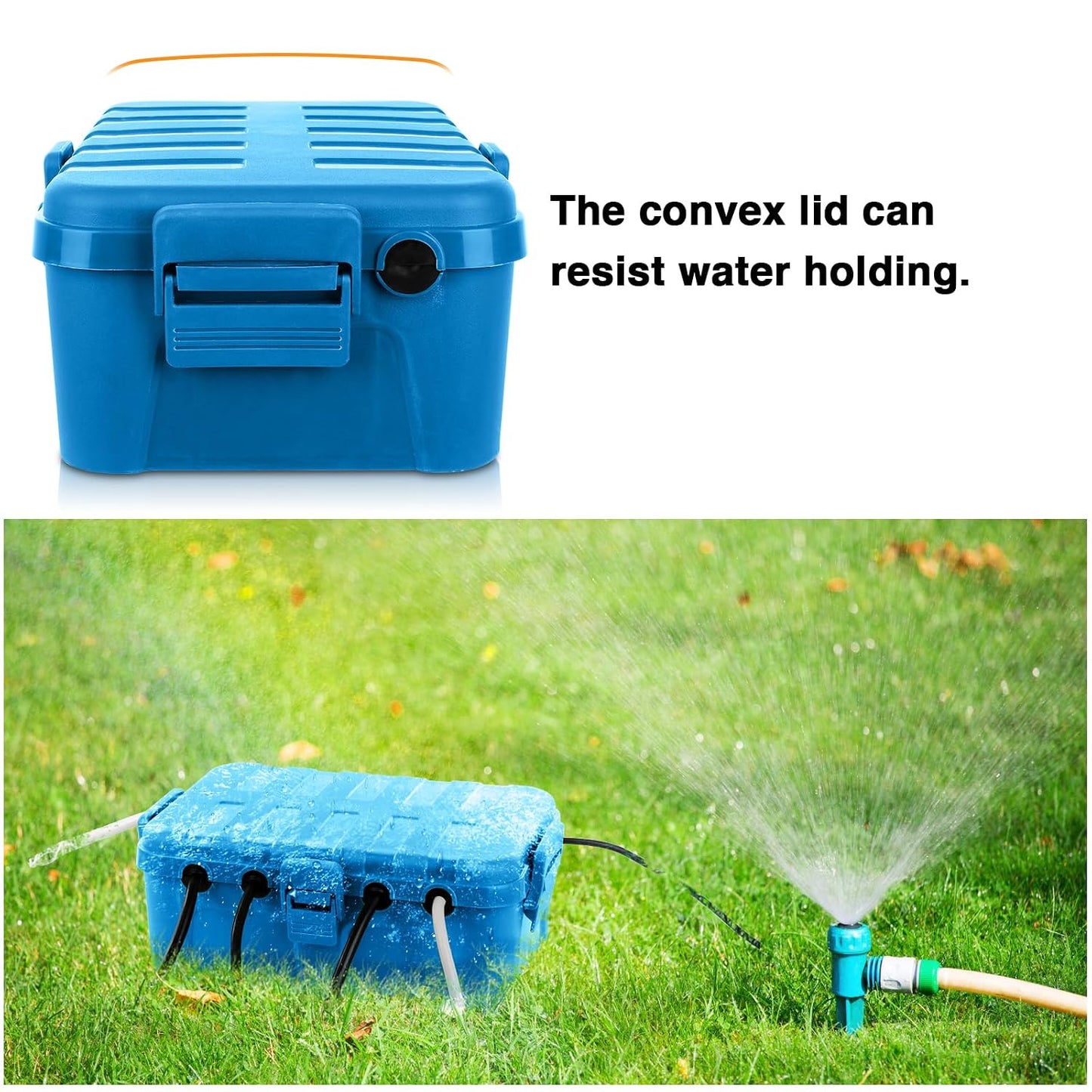 Flemoon Large Outdoor Electrical Box, Waterproof Extension Cord Cover | Inner Size 12 x 7.4 x 3.9 Inch, 6 Cable Entry Ports, IP54 Weatherproof Connection Box for Outlet, Timer, Holiday Light, Blue