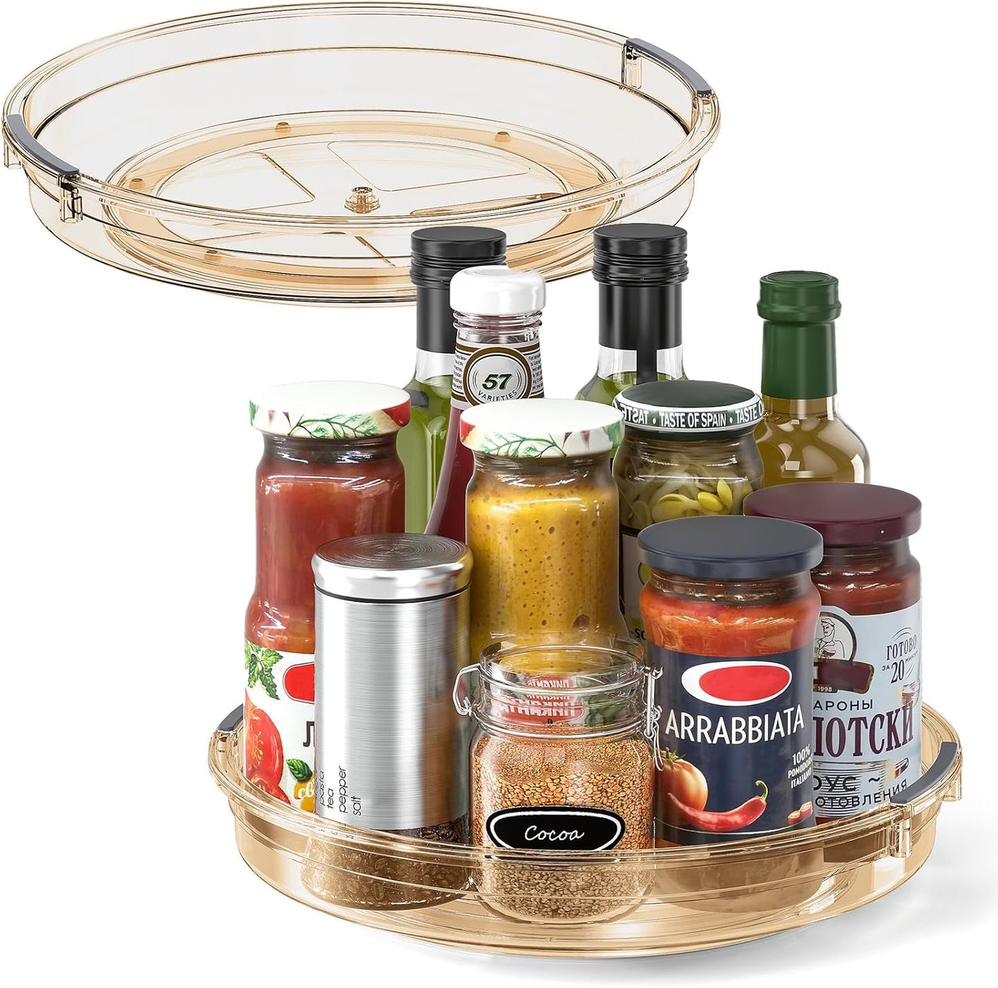 LAMU 2 Pack 10.6in Lazy Susan Organizer Turntable for Cabinet, Lazy Susan for Refrigerator Rotating Organizer for Fridge, Kitchen, Pantry, Countertop, Bathroom, Medicine Cabinet Organizer, Amber