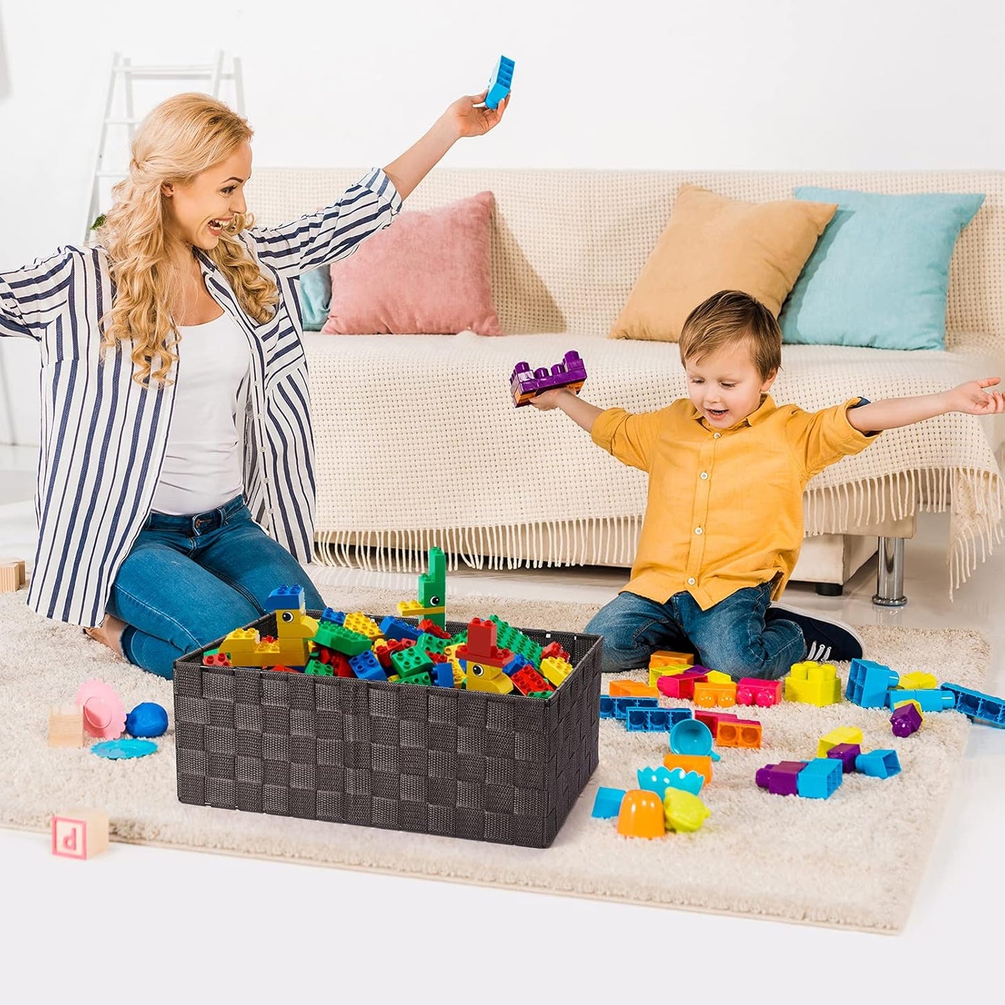 Storage Baskets: 6 Pack Stackable Woven Storage Bins, Brown