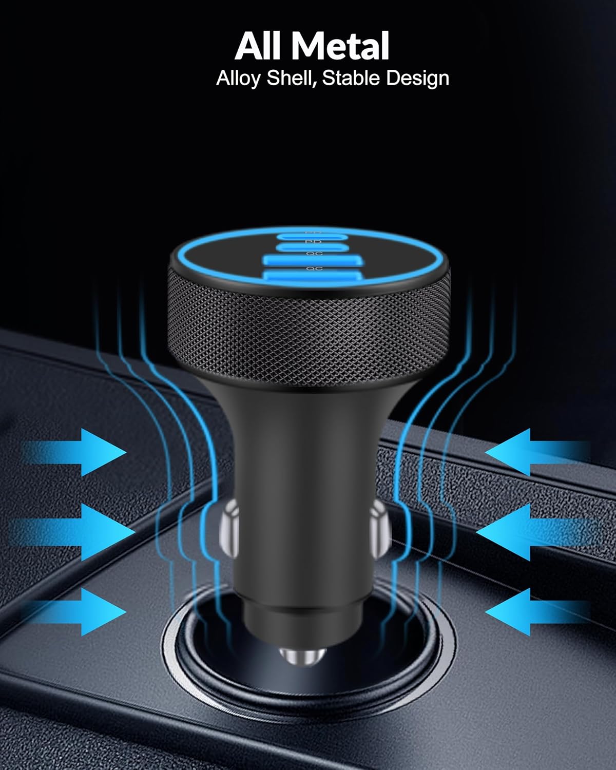 iPhone 17 16 15 Car Charger Fast Charging, 90W 4-Port USB C Fast Car Charger Cigarette Lighter Adapter with 240W 3FT USB-C Cable for iPhone 17/Air/17 Pro/17e/16/15 Pro Max/Plus/16e, iPad, Android