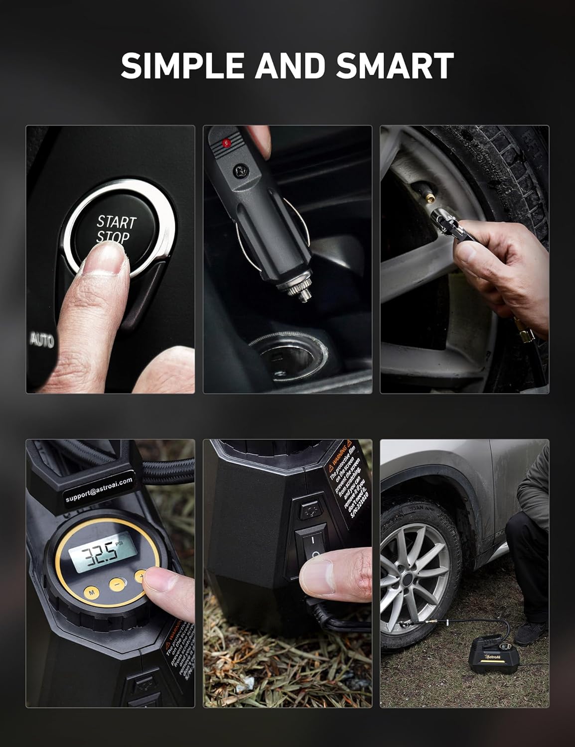 AstroAI AIRUN H Tire Inflator Portable Air Compressor,Fast Inflation Electric Air Pump for Car Tires-Car Accessories,9.8Ft Cord-12VDC-Powered Auto Shut-Off with Digital Pressure Gauge,LED Light,Yellow