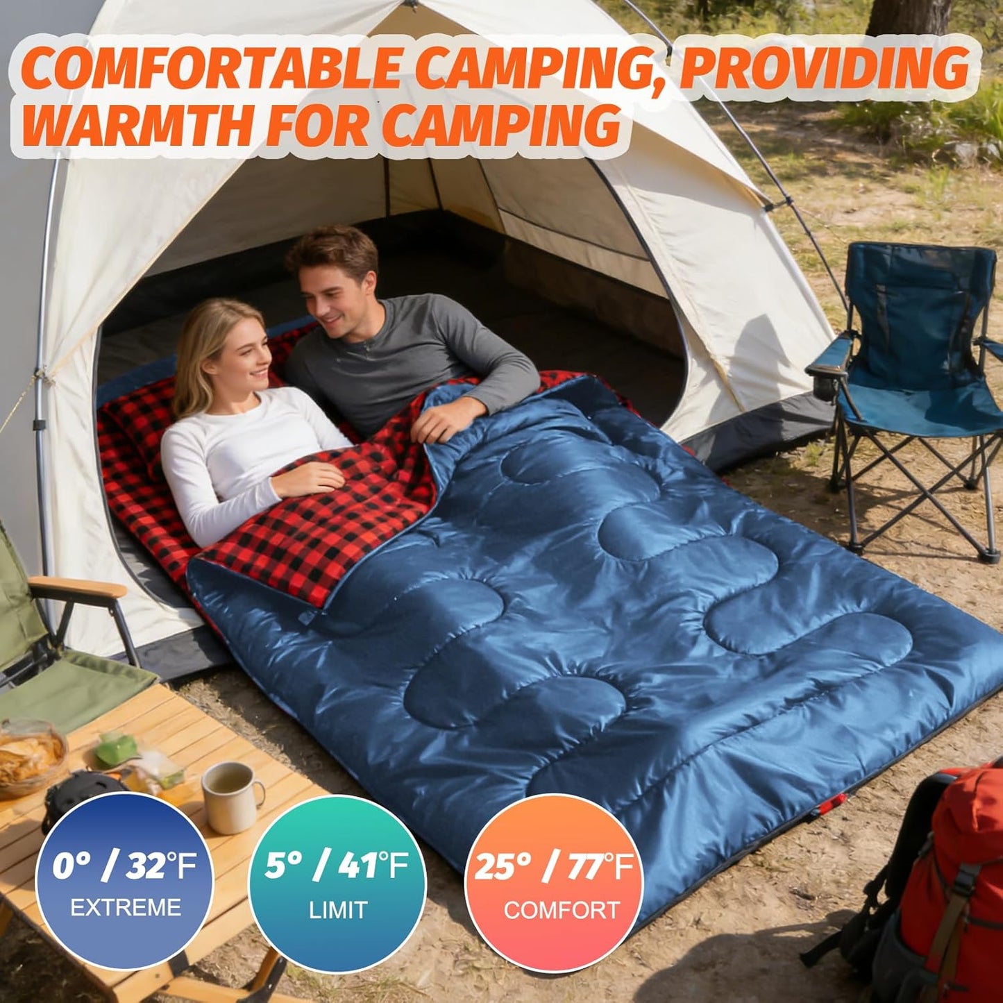 Swtmerry Double Sleeping Bag for Adults with 2 Pillows, Big&Tall XL Queen Size Sleeping Bag for 2 Person, Waterproof 2 Person Sleeping Bags for 3 Seasons,Cold Weather&Warm,Camping,Hiking & Backpacking