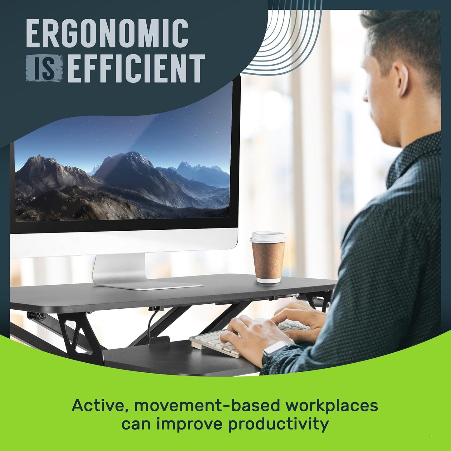TechOrbits Standing Desk Converter - 32 Inch Adjustable Sit to Stand Up Workstation, Particle Board, Dual Monitor Desktop Riser with Keyboard Tray, for Home Office Laptop, Black 32"