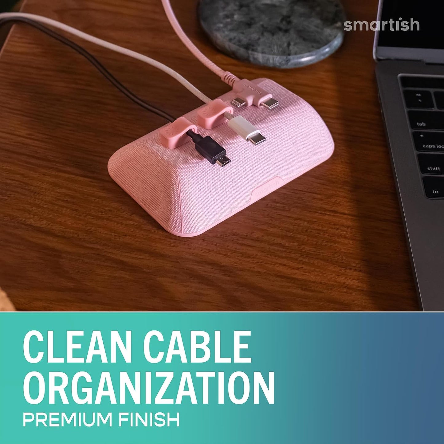 Smartish Magnetic Cord Holder, Bigger Cable Wrangler, Office Desk Organizer | Holds 8 Cords, 2 Cable Clips, Weighted Base, Charger Keeper, Phone Charging Cable Management, Nightstand Accessories, Pink