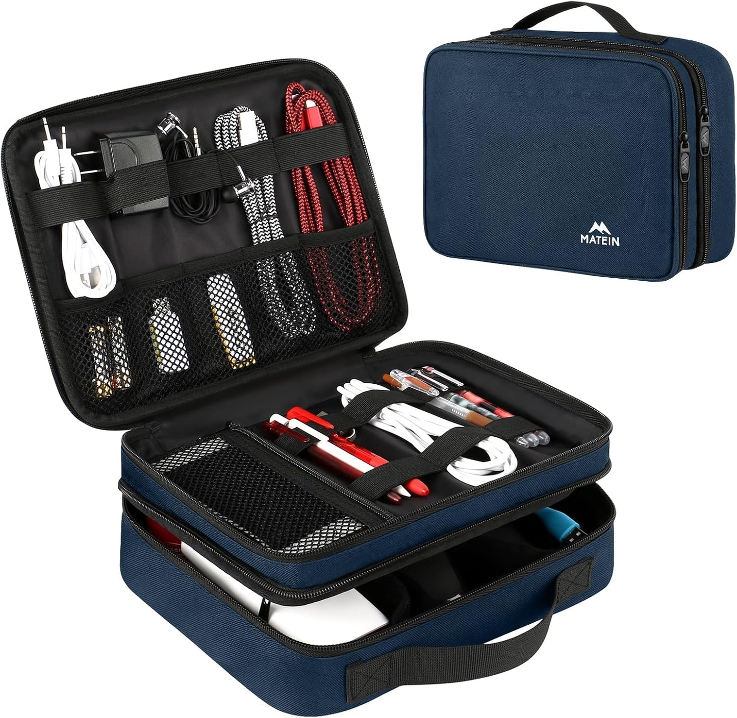 MATEIN Electronics Organizer Travel Case, Water Resistant Portable Travel Cord Organizer for Earphone, Power Bank, and Flash Drive, Universal Carry Case for Cables, Tech Gifts for Men, Navy Blue