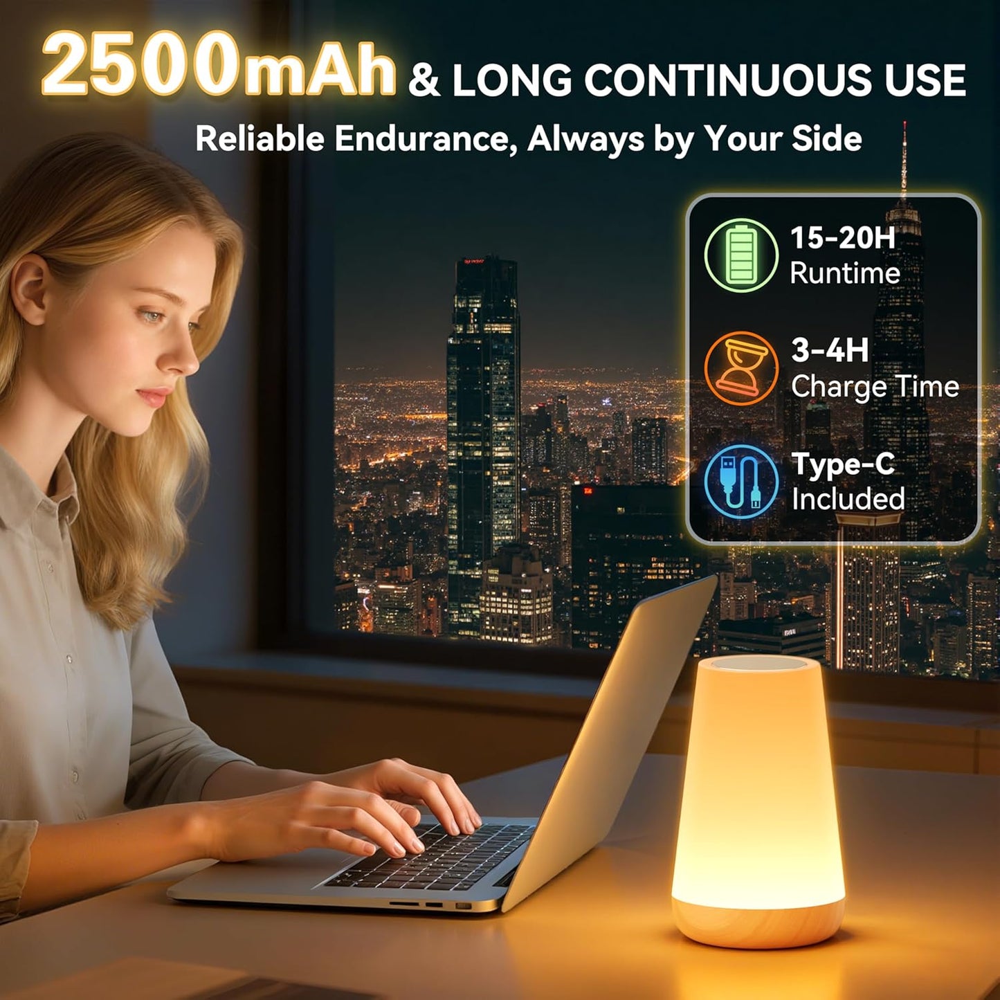 Auxmir Rechargeable LED Night Light, Touch & Remote Control Bedside Lamp with 13 Colors, 5 Brightness Levels, Portable Table Lamp for Kids Baby Nursery, Bedroom, Bathroom, Camping, Light Brown