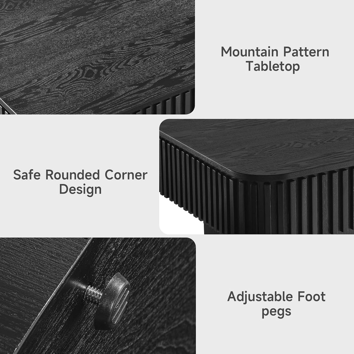 Lift Top Coffee Table for Living Room,Rectangle Handmade Solid Wood Strips, Fluted Coffee Table with Hidden Storage Compartment for Small Space Office Apartment (38.6"L×26.8''W×13.8''H-Black)
