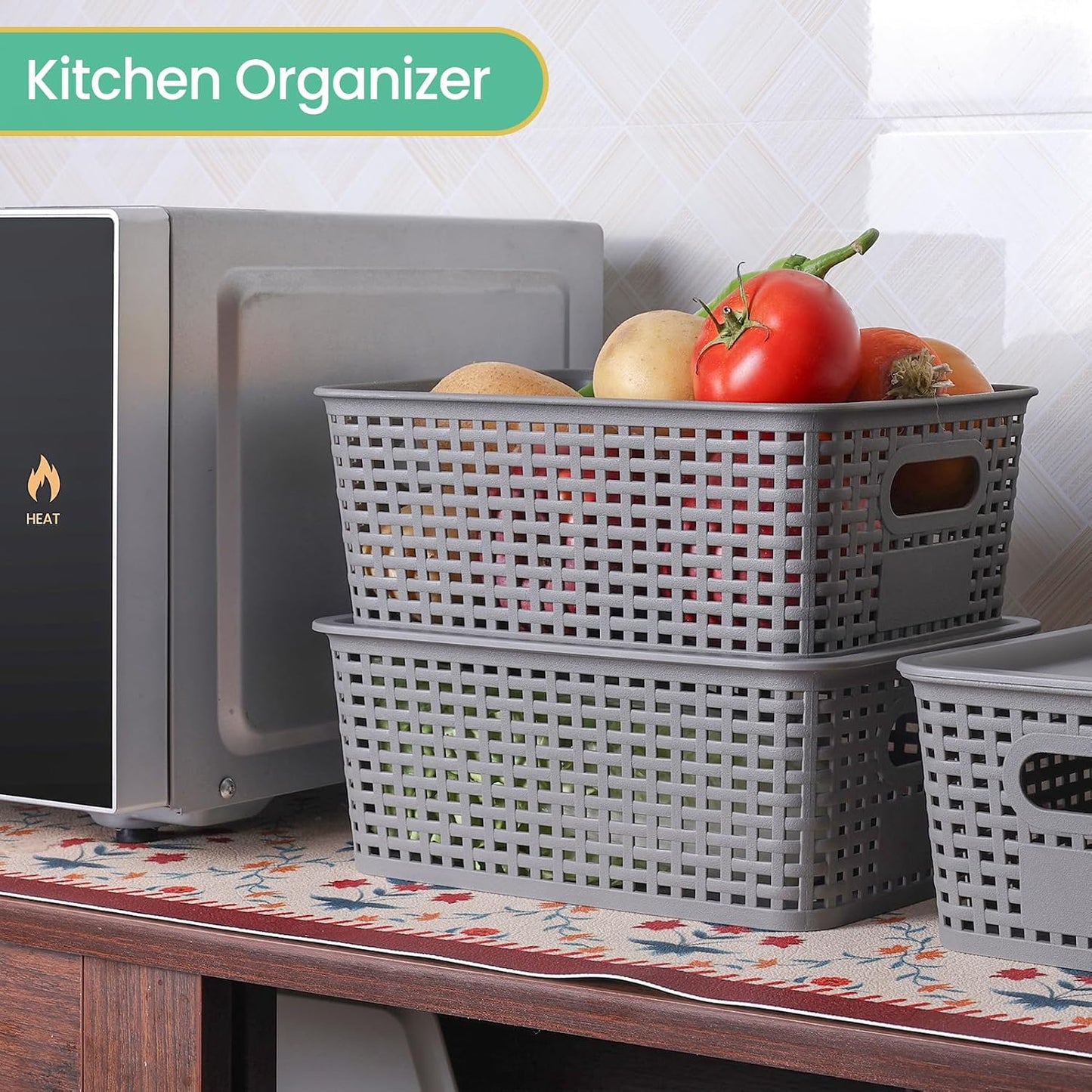 Ohmlove 8 Pack Plastic Storage Baskets with Lids for Organization