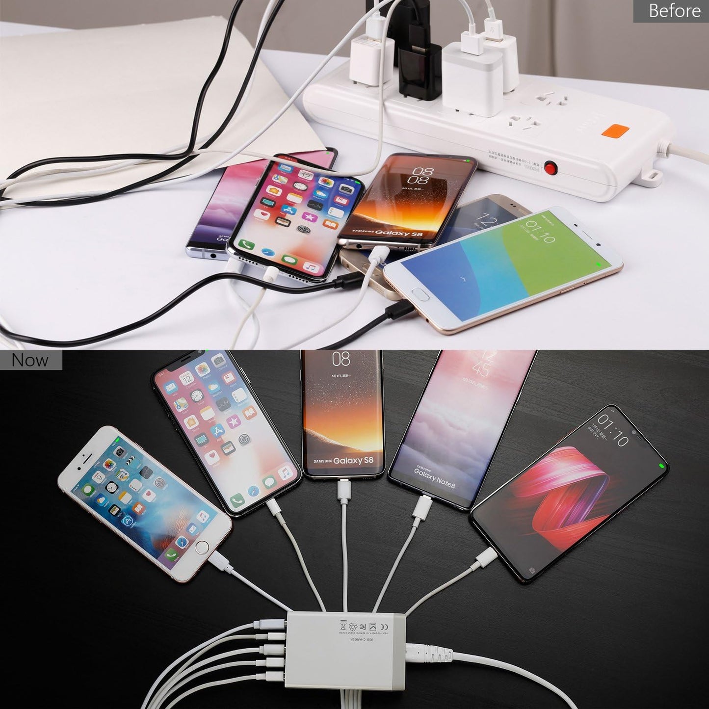 Desktop 5 Port USB Wall Charger 40W 8A, USB Hub Charging Station | Pezin & Hulin Protable Multi Port USB Charger for Multiple Devices, for Cell Phone, Tablet, Android Smart Phone and More