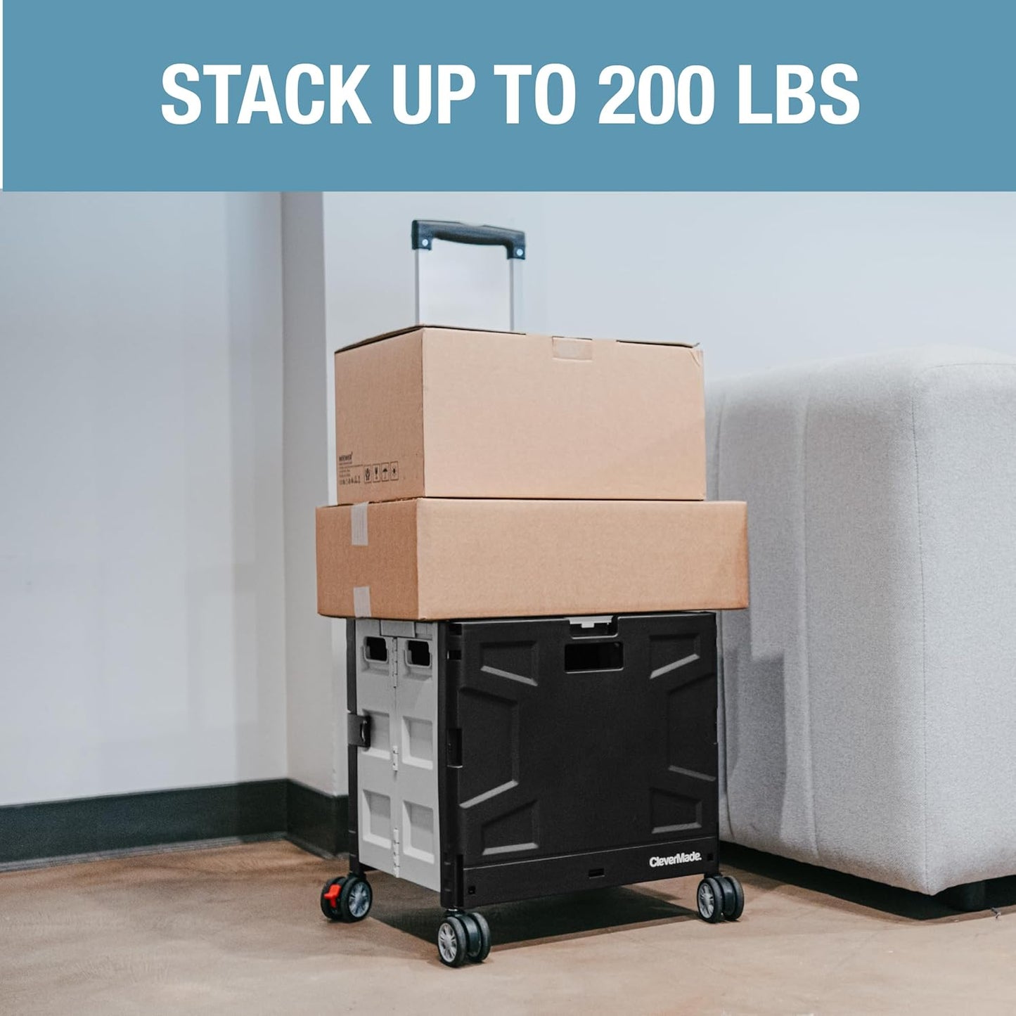 CleverMade Collapsible Crate on Wheels with Handle (35L, 4-Wheel) – Collapsible Rolling Cart with Lid, Foldable Utility Cart for Teachers, Groceries, Travel, Office Storage – Holds 75 lbs, Cool Gray