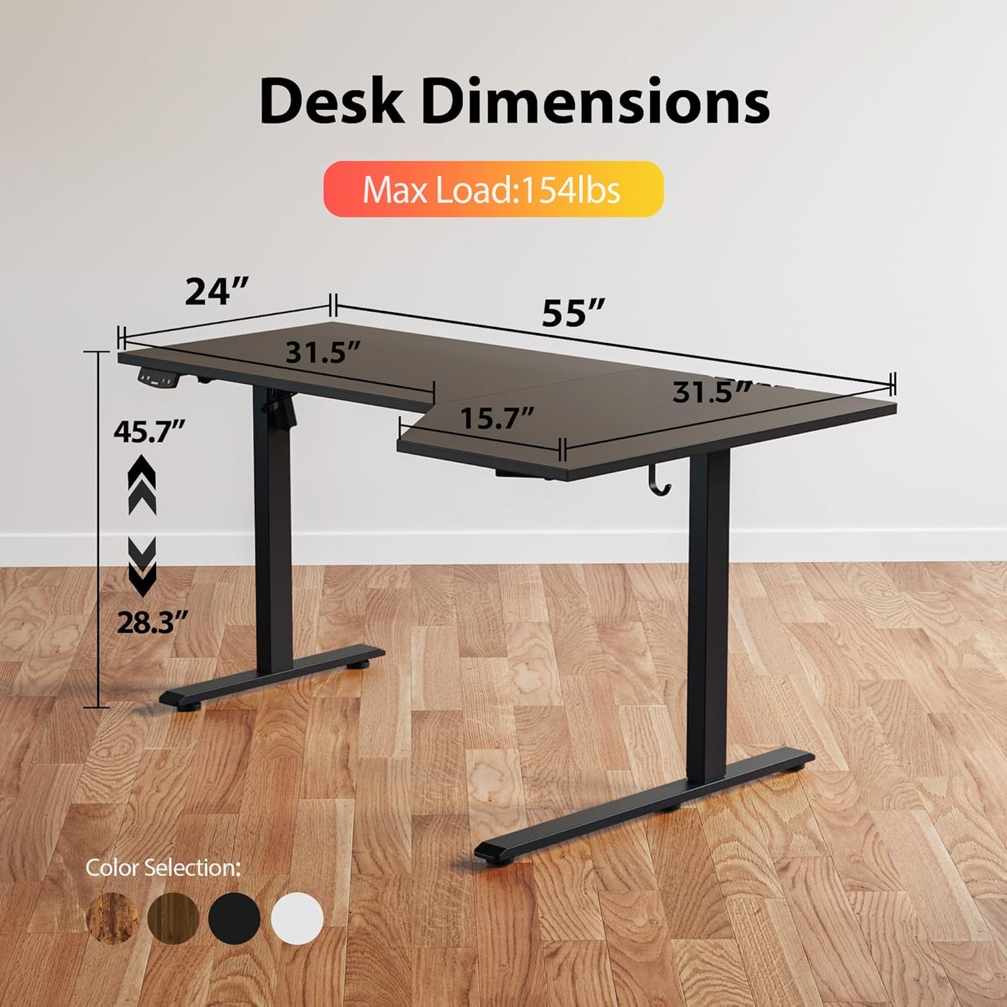 Agilestic Electric Standing Desk, Height Adjustable Desk, 55 x 32 Inch Sit Stand up for Work Office Home, L Shaped Ergonomic Rising Computer Table with Memory Preset, Black