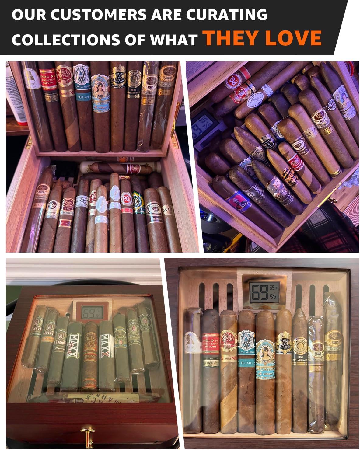 Flauno Cigar Humidor with Air Circulation System, Hold 40 Rubustos, Thicker Spanish Cedar, Accurate Digital Hygrometer, Drawer, Humidifier, Divider, Lock, Gift for Cigar Lovers