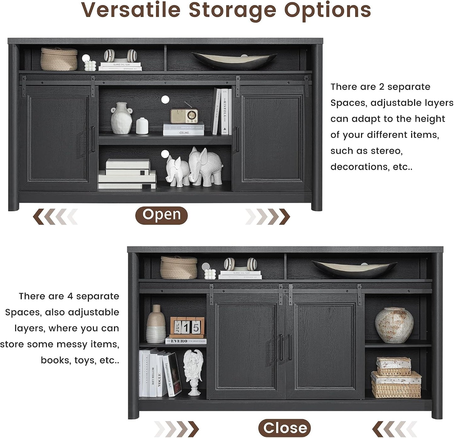 Farmhouse TV Stand for Living Room, Large Black Entertainment Center with Storage, TV Console for Bedroom, TV Stand with Sliding Barn Door Television Stands for 80 Inch TV, 38 Inch Tall Media Cabinet