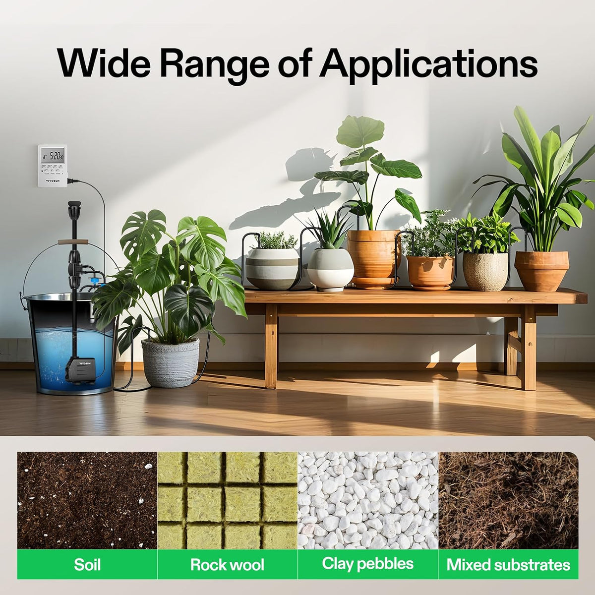 VIVOSUN Professional Automatic Drip Irrigation Kits, 15W Output, All in One Professional Grow Kit- Includes Pump, Timer and Regulator, 8 Drip Emitters Garden Plant Watering System Indoor Outdoor