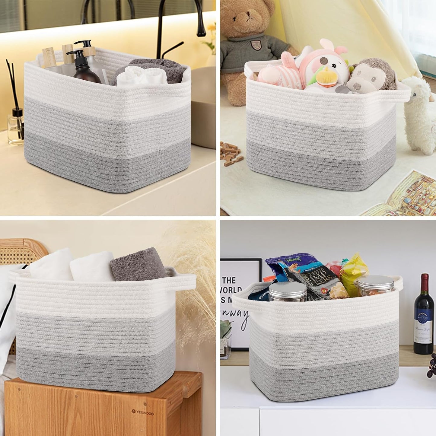 OIASKET Storage Baskets for Organizing, Woven Baskets for Shelves, Rectangle Decorative Organizer for Storage Clothes, Toy, Books, Towels Nursery Bins 3 Pack (Gradient Grey, 15.75"x11.8"x9.85")