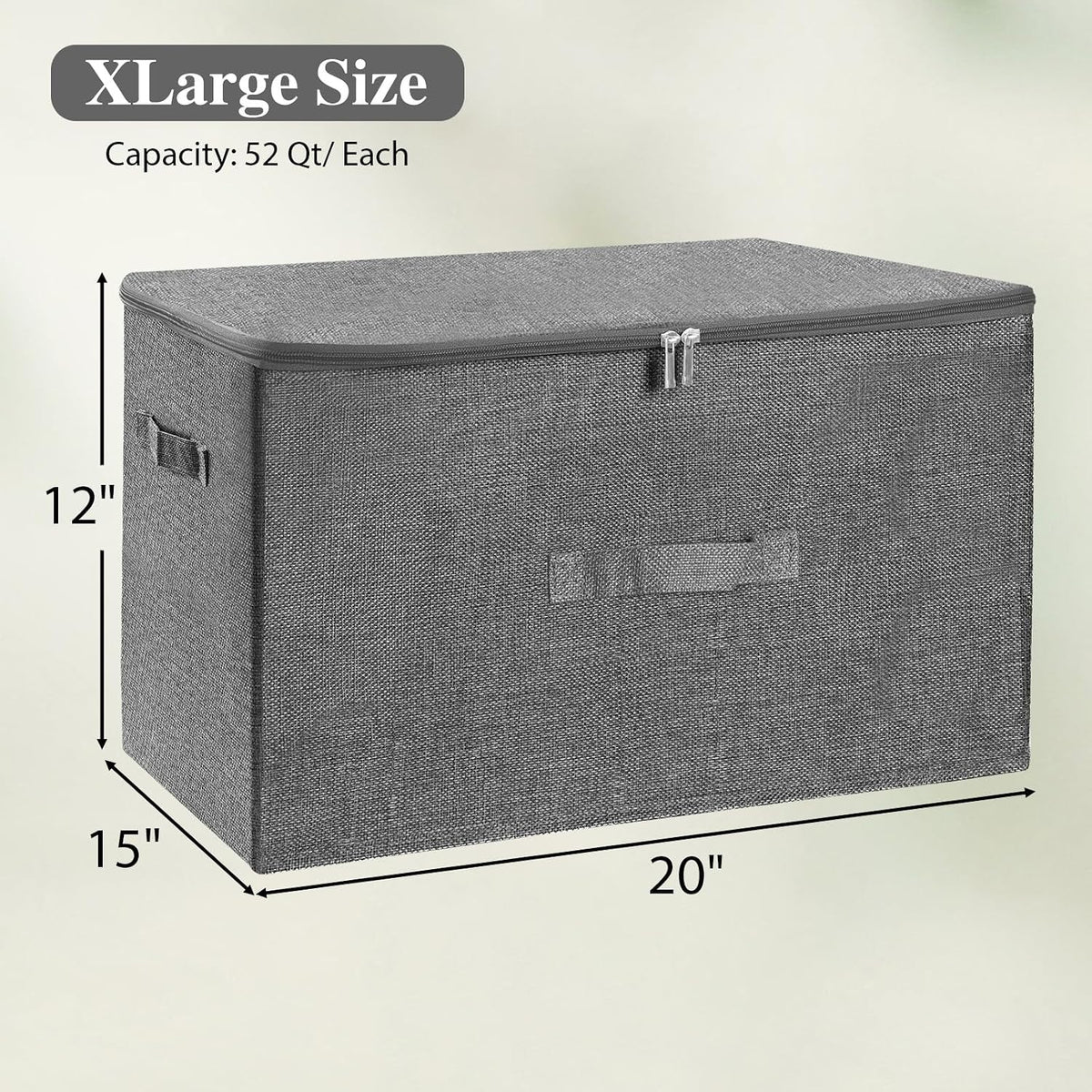 ANMINY Fabric Storage Bins with Zipper Lids, 20"x15"x12", Gray, 2 PCS