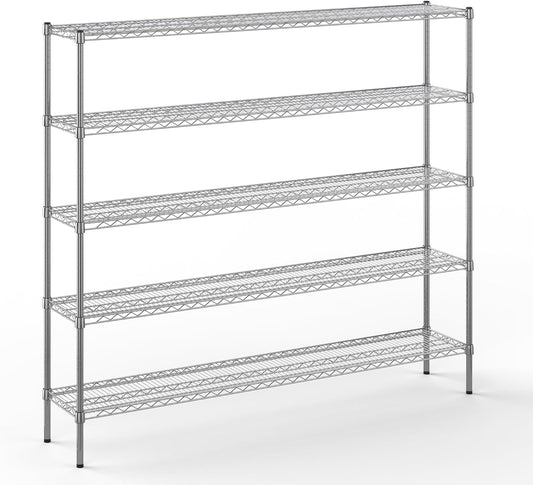 14" Deep x 72" Wide x 64" Height Wire Shelving Kit | 5-Tier | NSF Commercial Storage Rack Unit