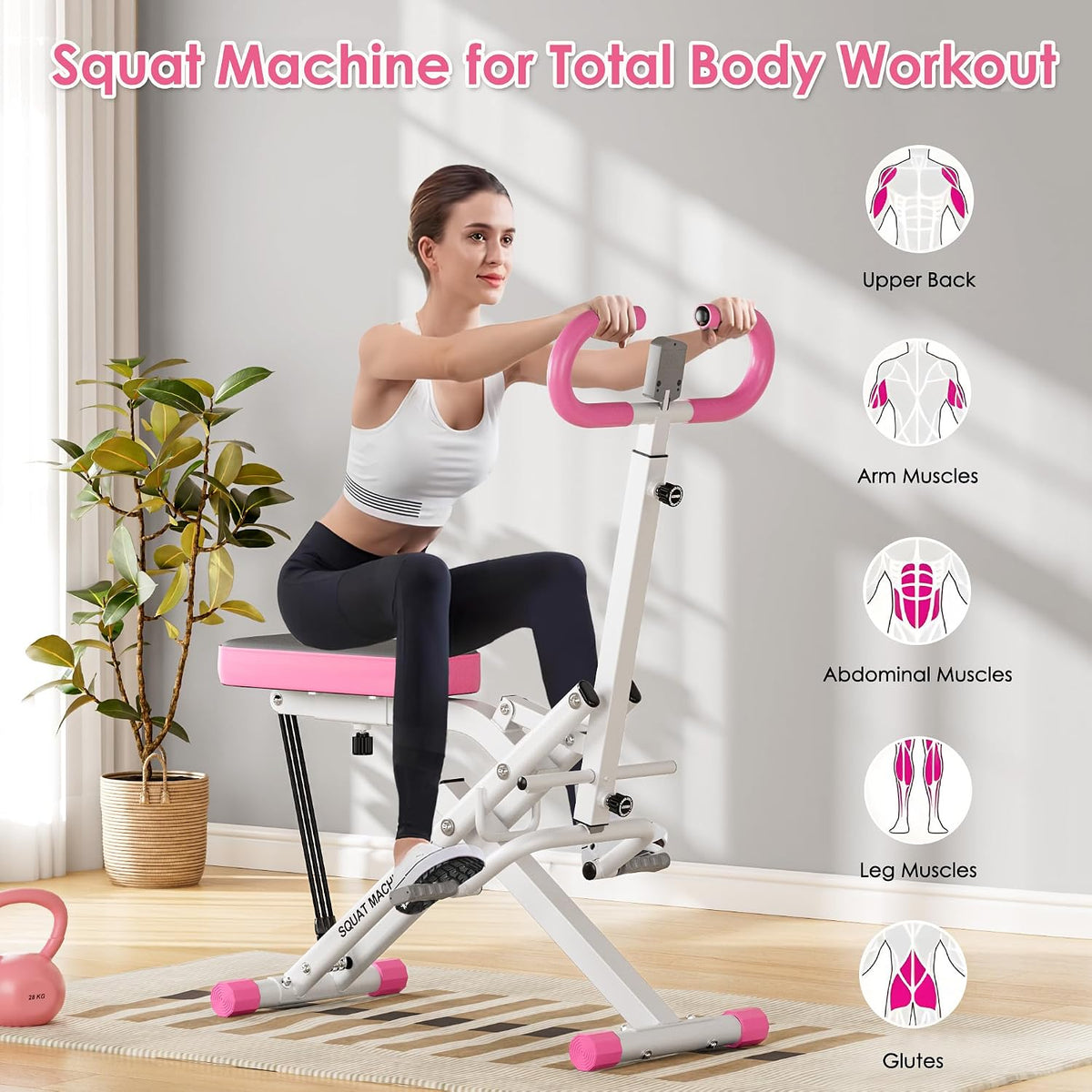 DlandHome Squat Machine, Squat Rowing Machine with Adjustable High-Strength Resistance Band for Home Gym, Foldable Leg Glute Trainer for Full Body 330lbs