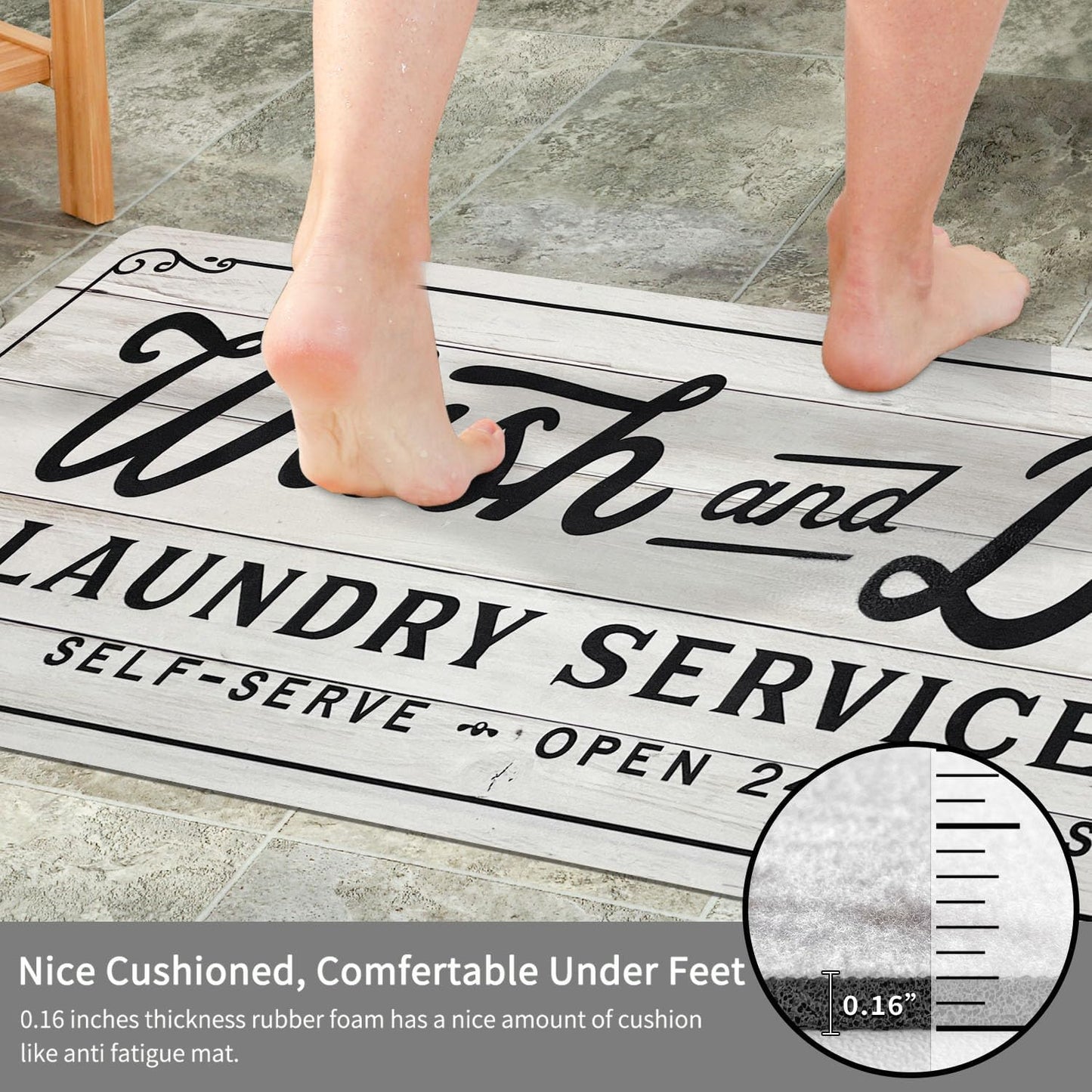 KOZYFLY Laundry Room Rug Runner 20"x48" Non Slip Kitchen Rugs Washable Laundry Room Mat Waterproof Mudroom Floor Carpet Runner Farmhouse Decor, 1.7x4ft, Light Grey, Wash and Dry