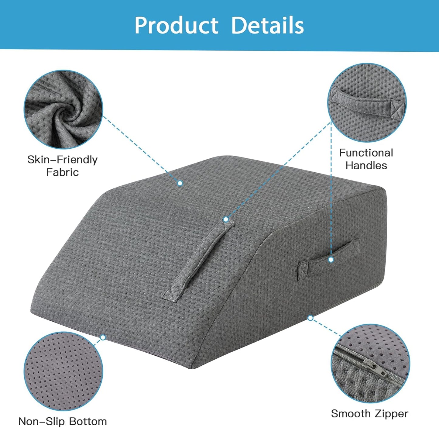 MEGCXIT Leg Pillow Elevation Blood Circulation, Leg Wedge for Elevation for Swelling, Leg Elevating Pillow for After Surgery, Memory Foam Foot Knee Pillow for Back Sleeping 23.6×16.8×8 Inch Dark Grey