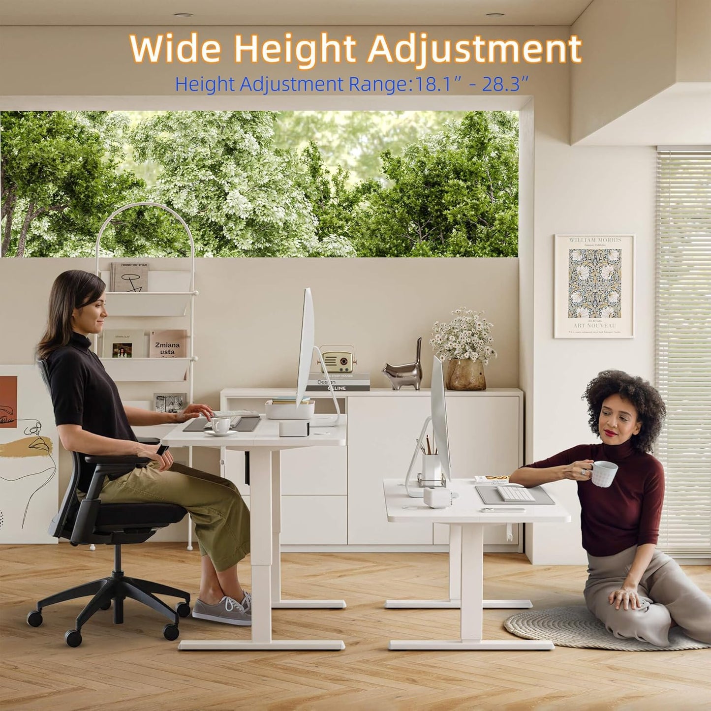 YIHAYO Low Height Adjustable Desk, Lifts 18.1-28.3 Inches, Electric Standing Desk for Short People, 48 x 24 Inches Computer Table with Splice Board for Home Office, White