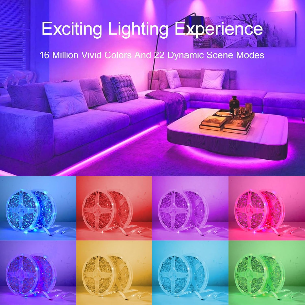 HBOWMDJIA Led Lights for Bedroom 200 FT (2 Rolls 100 FT), with Remote and Application Control RGB Color Changing LED Strip Lights, Music Synchronization, Used for Room, Family, Party Decoration