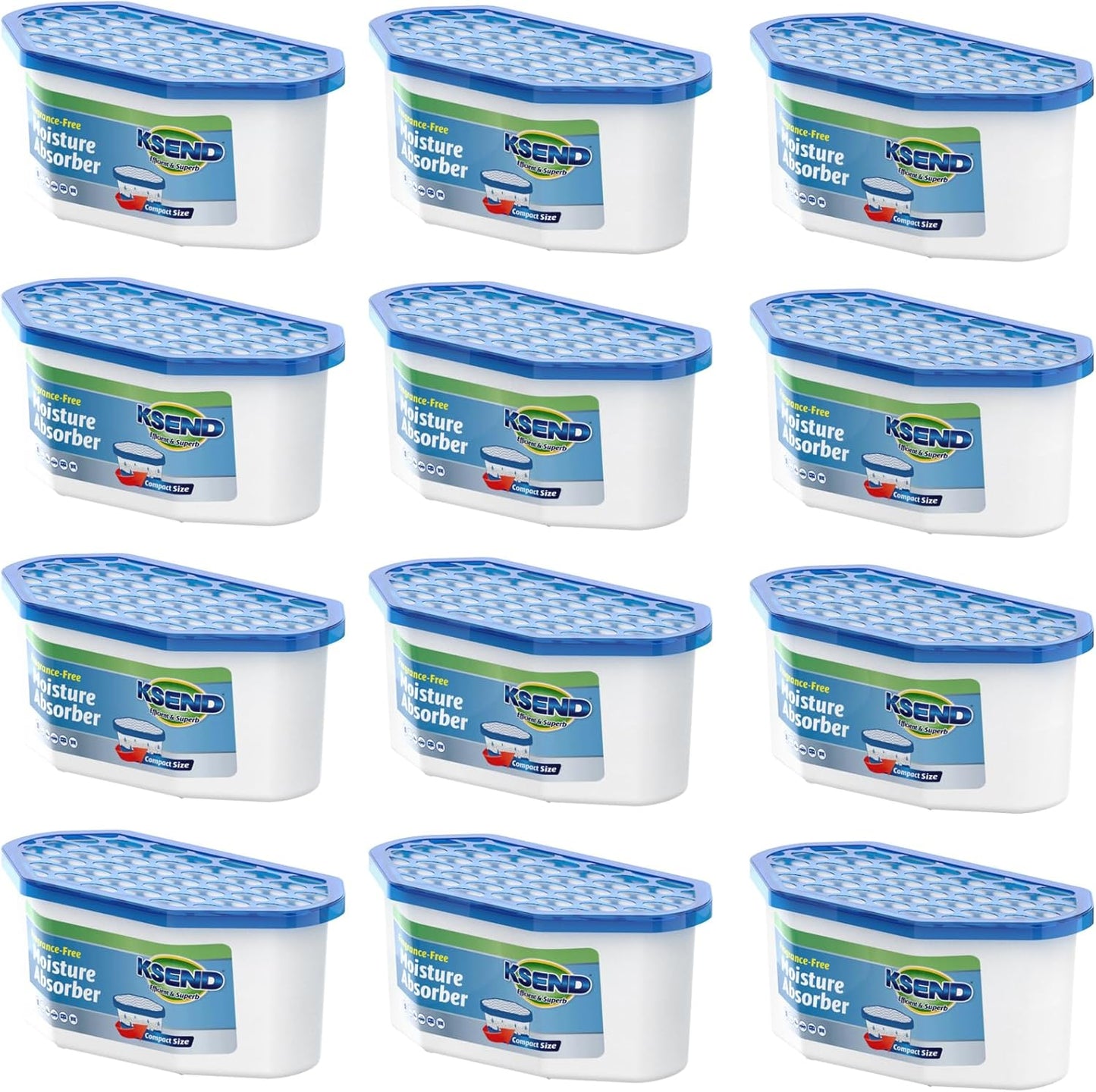 Ksend Moisture Absorbers, 12 Pack, Compact Dehumidifier for Closet, Efficient Humidity Absorber Boxes, Moisture Absorber for Closet, Odor Eliminator with Fragrance Free, Blue, 6.4oz, 300ml