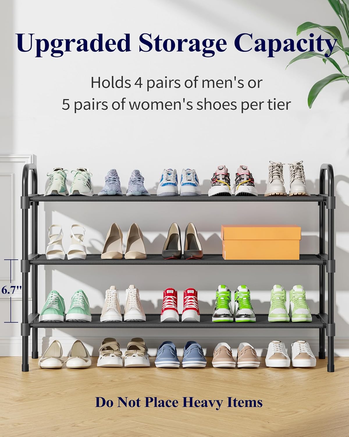 Kitsure Extra-Long Shoe Rack for Closet, Shoe Organizer for Front Door Entrance, Stackable Shoe Shelf, Detachable Closet Organizers and Storage, 39.0" Wide - 3 Tier, Black