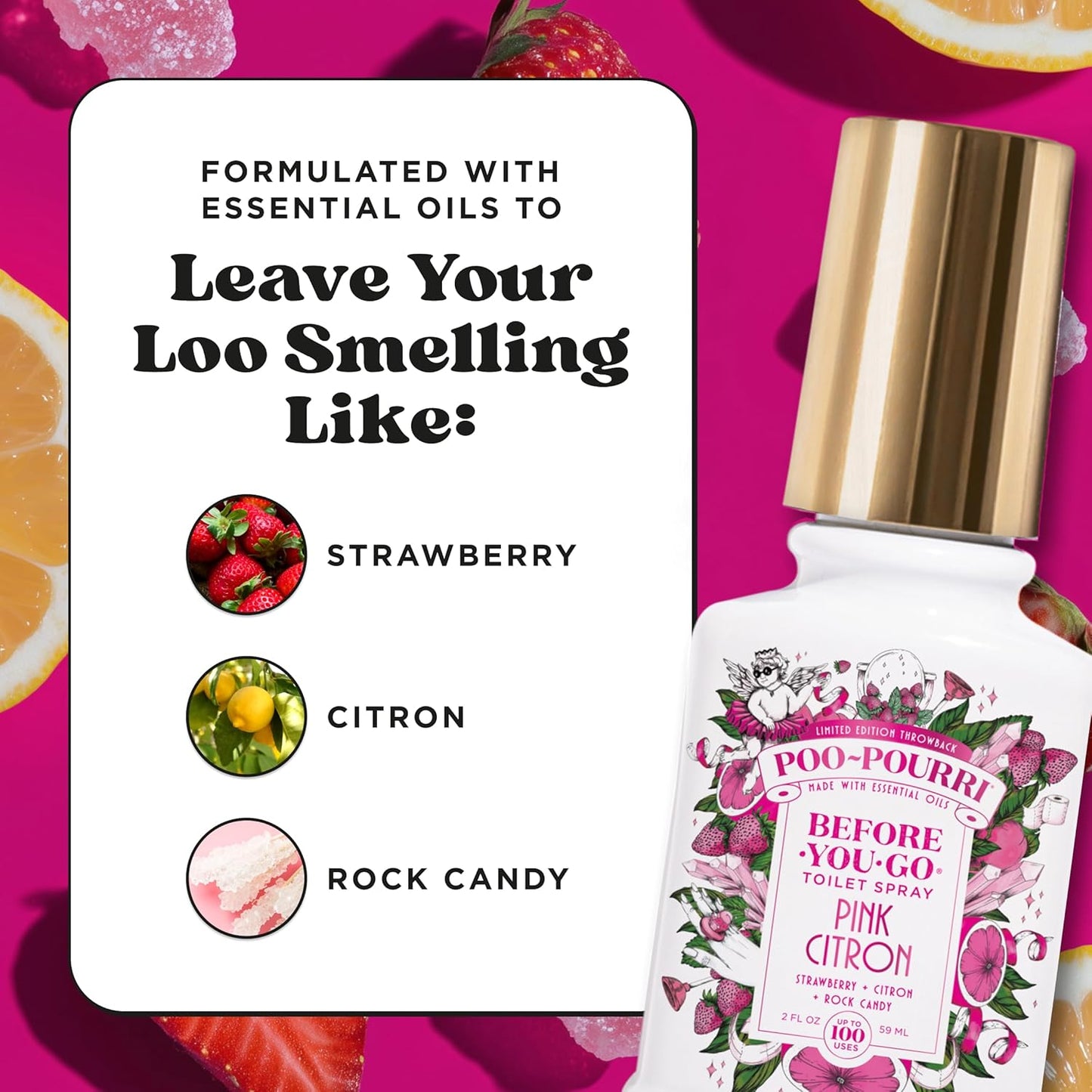 Poo-Pourri Before-You-Go Toilet Spray, Pink Citron, 2 Fl Oz, Up to 100 Uses, Bathroom Odor Deodorizer with Essential Oils for Home or Work, Travel Essentials, TSA Approved Size