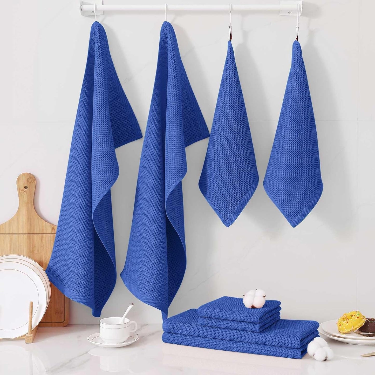 Homaxy 100% Cotton Kitchen Towels and Dishcloths Set, 12 x 12 Inches and 13 x 28 Inches, Set of 8 Bulk Kitchen Towels Set, Ultra Soft Absorbent Dish Cloths for Washing Dishes, Blueberry