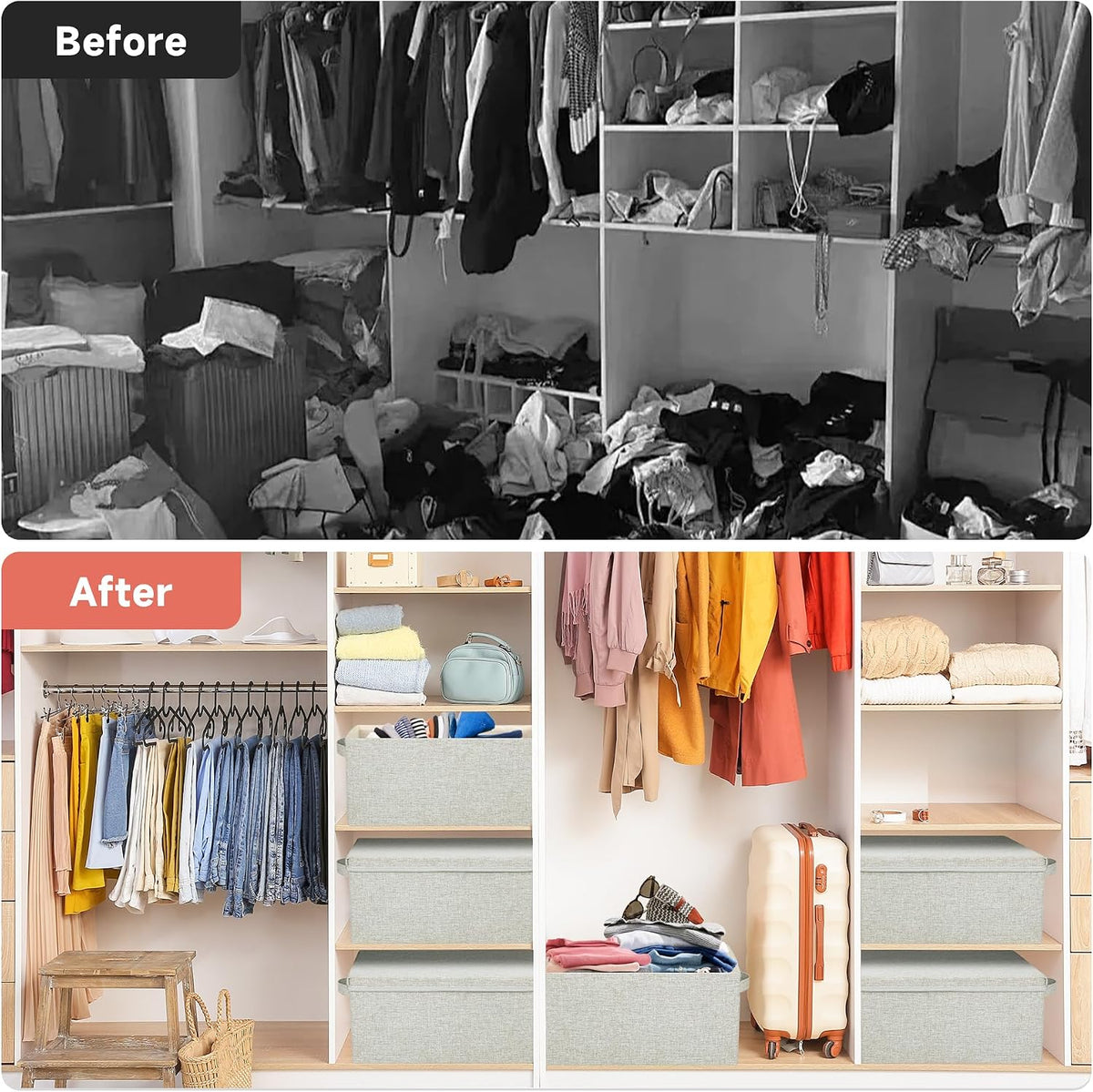 Storage Bins With Lids Closet Organizer Cabinet Box For Clothes,Toys,Shelf