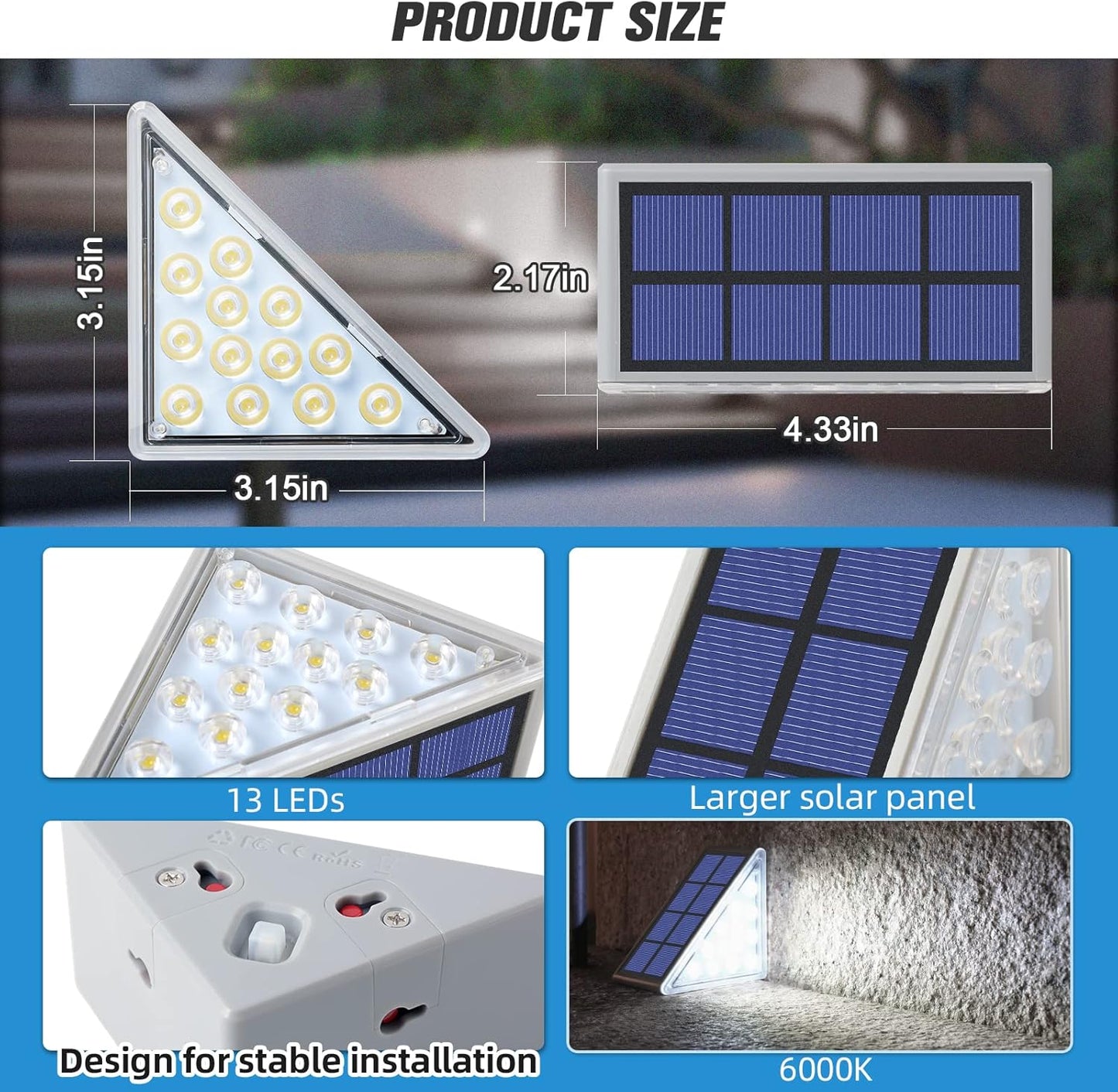 NIORSUN Solar Step Lights,6 Pack Cool White Solar Stair Lights Outdoor Waterproof IP67 Auto On Off,Solar Lights for Steps,Stair,Patio,Yard,Porch,Front Door,Sidewalk,Deck Decor