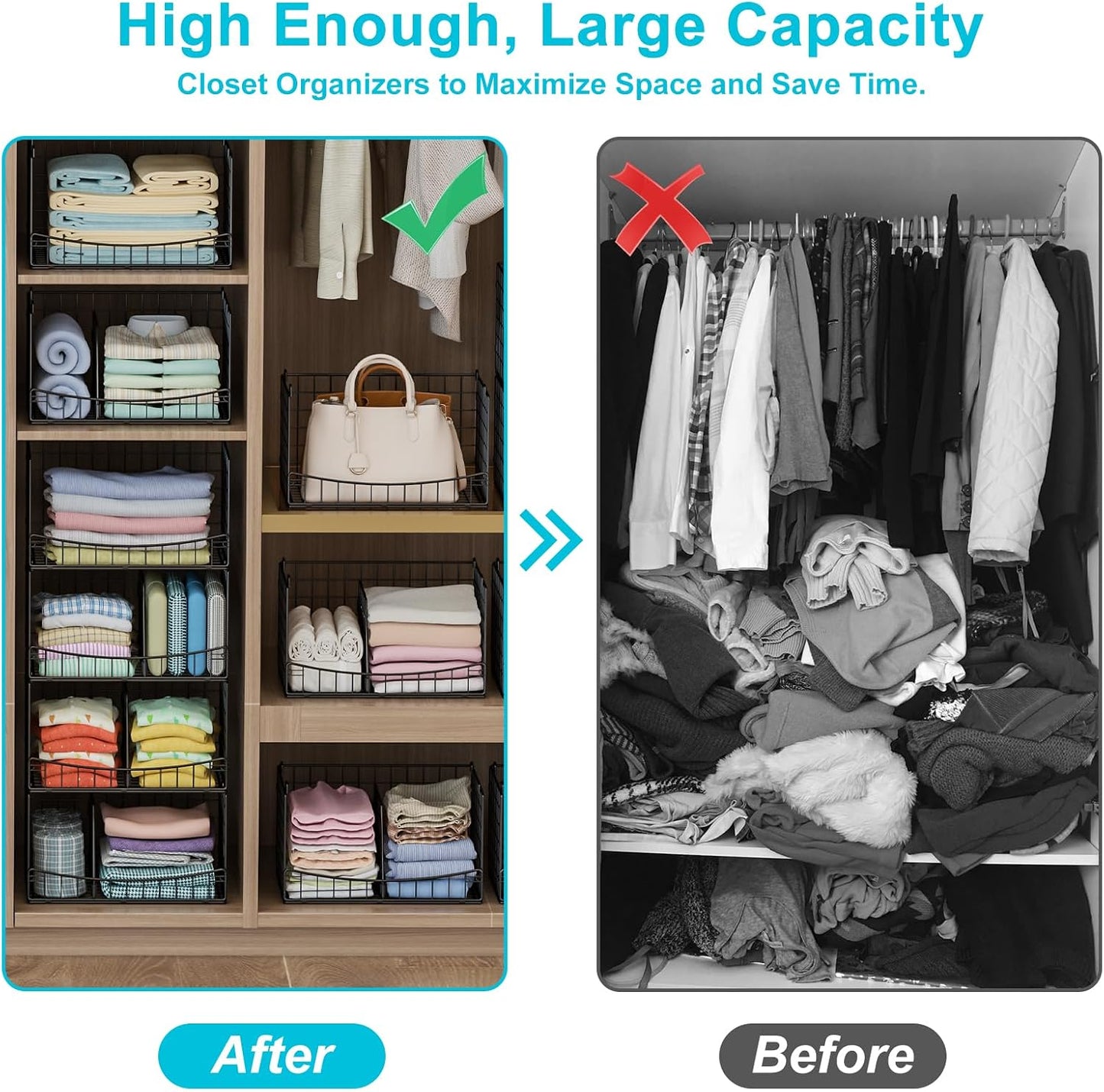 Hongtamoya 4-Tier Closet Organizers and Storage Basket with Divider, Foldable Closet Shelf Organizer System, Space-Saving Clothes Storage Drawer Organizer Bins for Wardrobe Cupboard, Black