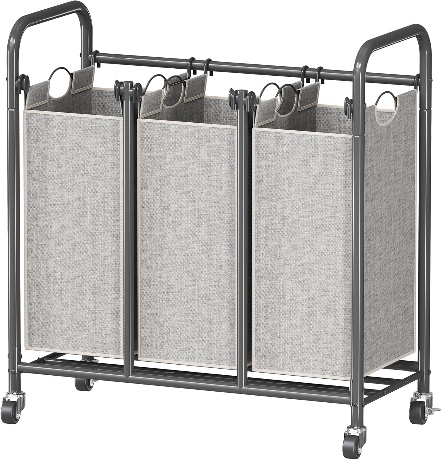 Whitmor Laundry Sorter, 138L Laundry Hamper with Shelf & 3 Removable Bags, 3 x 12.1 Gallons (46L), 36.4 x 13 x 28.4 Inches, Dirty Clothes Hamper Organizer for Laundry Room, Bathroom, Dorm, Black