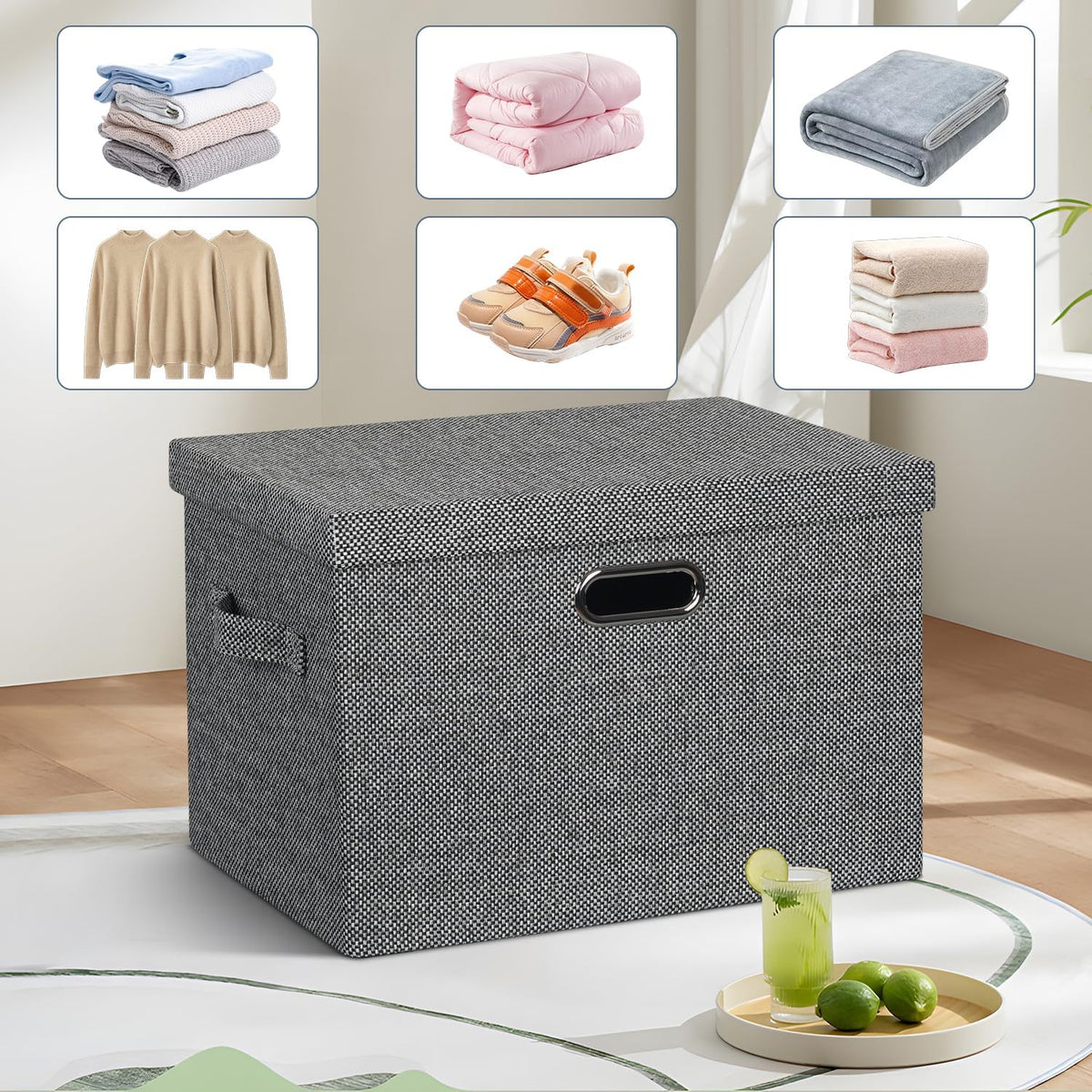 Storage Bins with Lids Fabric Closet Organizers Cubes Office Organization