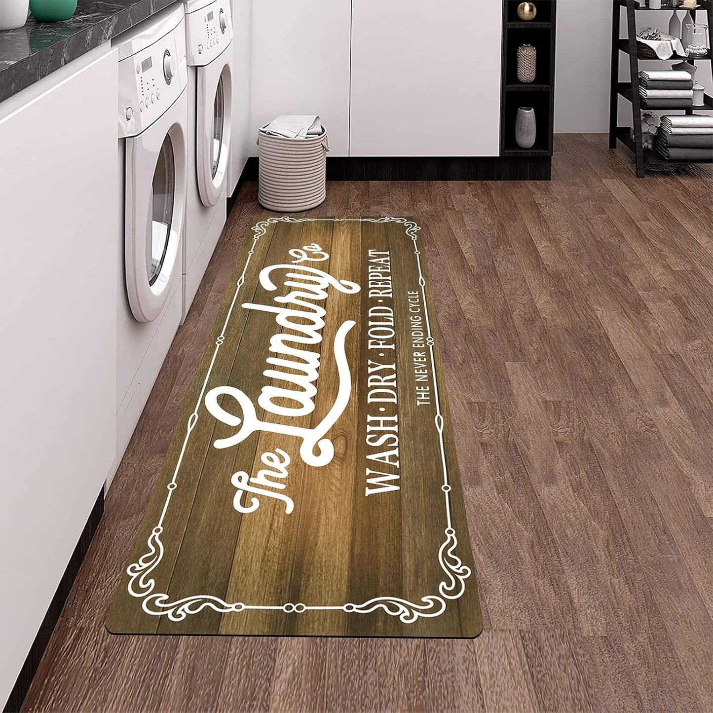 Pauwer Laundry Room Rug Runner 20"x48" Waterproof Rubber Laundry Mat Non Slip Kitchen Mats for Floor Washable Floor Mat Runner Rug for Farmhouse Mudroom Washroom Bathroom Decor