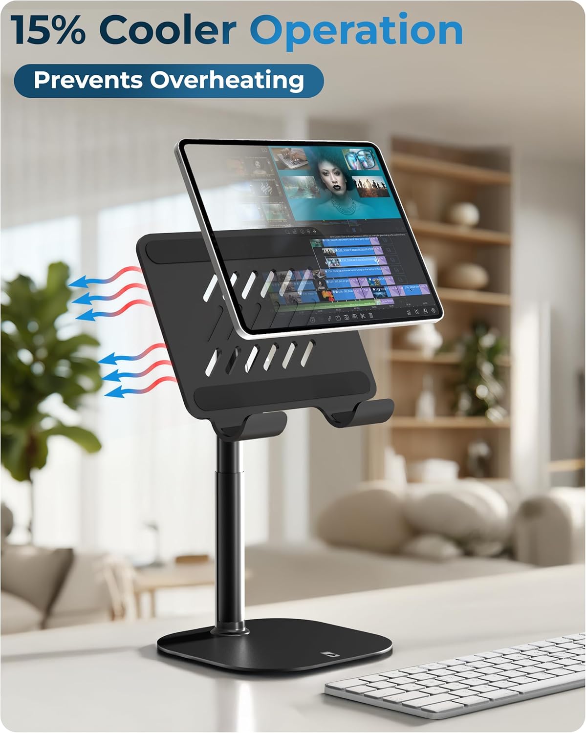COOPER TabHolder, 7-10" Height Adjustable Tablet Stand, Premium iPad Stand for Desk, 270° Tilt iPad Holder for Desk, Tablet Holder, 15.6-17" Portable Monitor Support (Black)