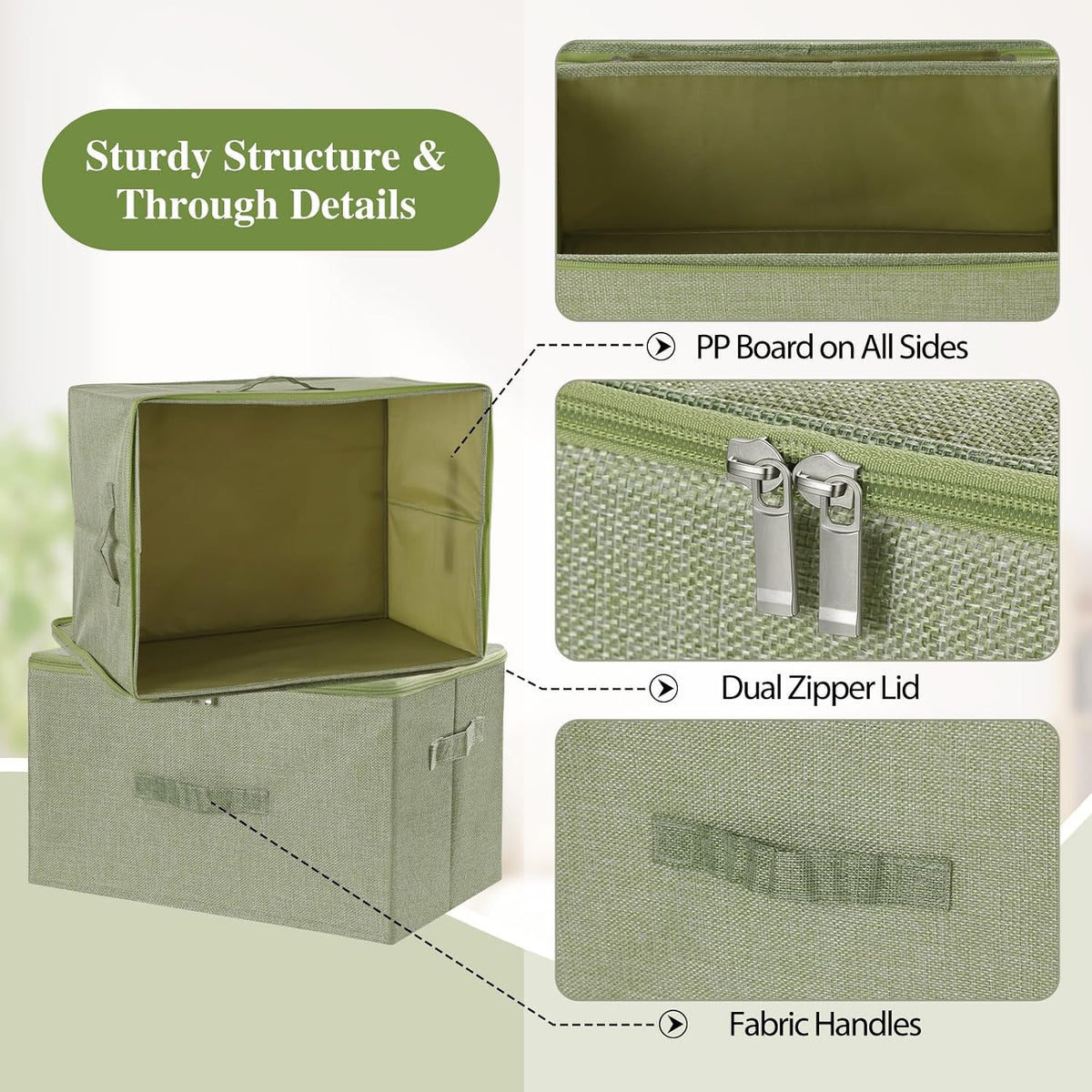 ANMINY Fabric Storage Bins with Zipper Lids, 20"x15"x12", Green, 2 PCS