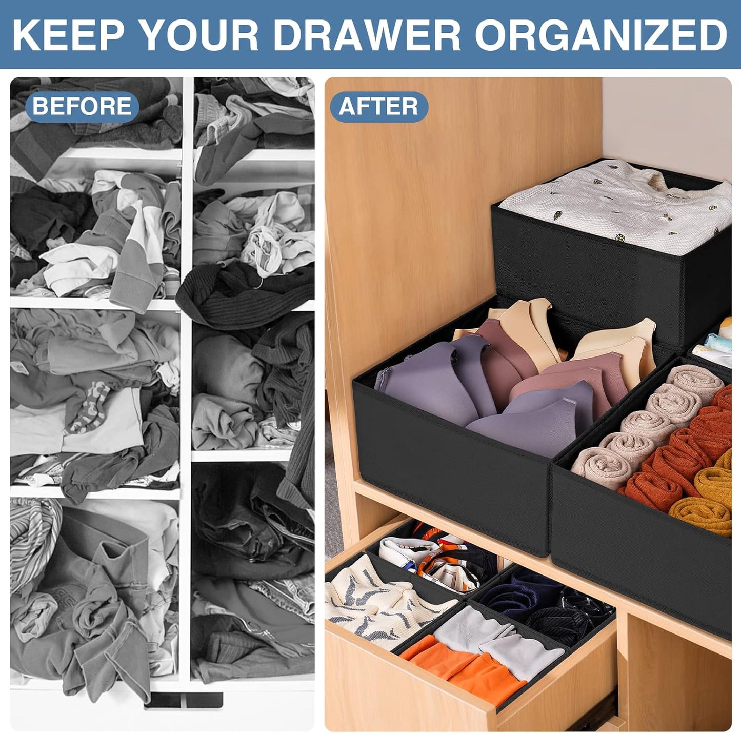 Criusia Drawer Organizer Clothes 12 Pack - Odorless Closet Organizers and Storage for Sock Underwear Bra - Dresser Organizador for Bedroom Organization -Nursery Drawer Divider Trays for Baby Clothes