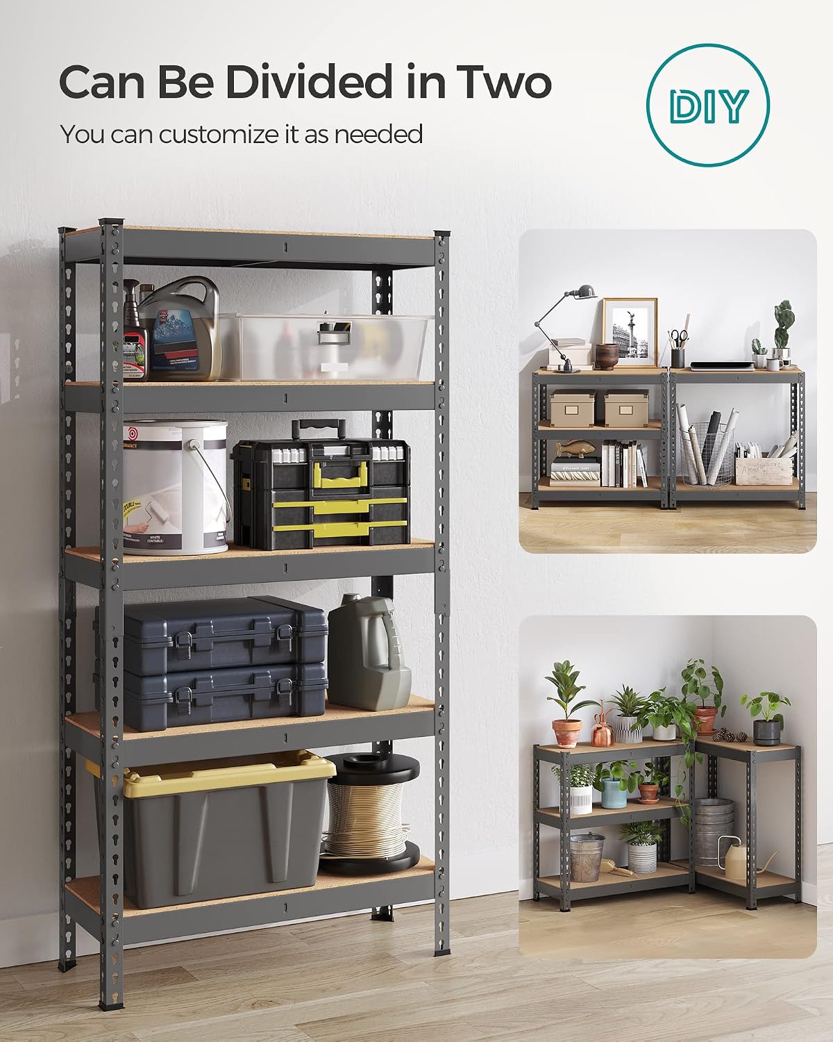 SONGMICS 5-Tier Metal Storage Shelves with Boltless Assembly, Set of 2