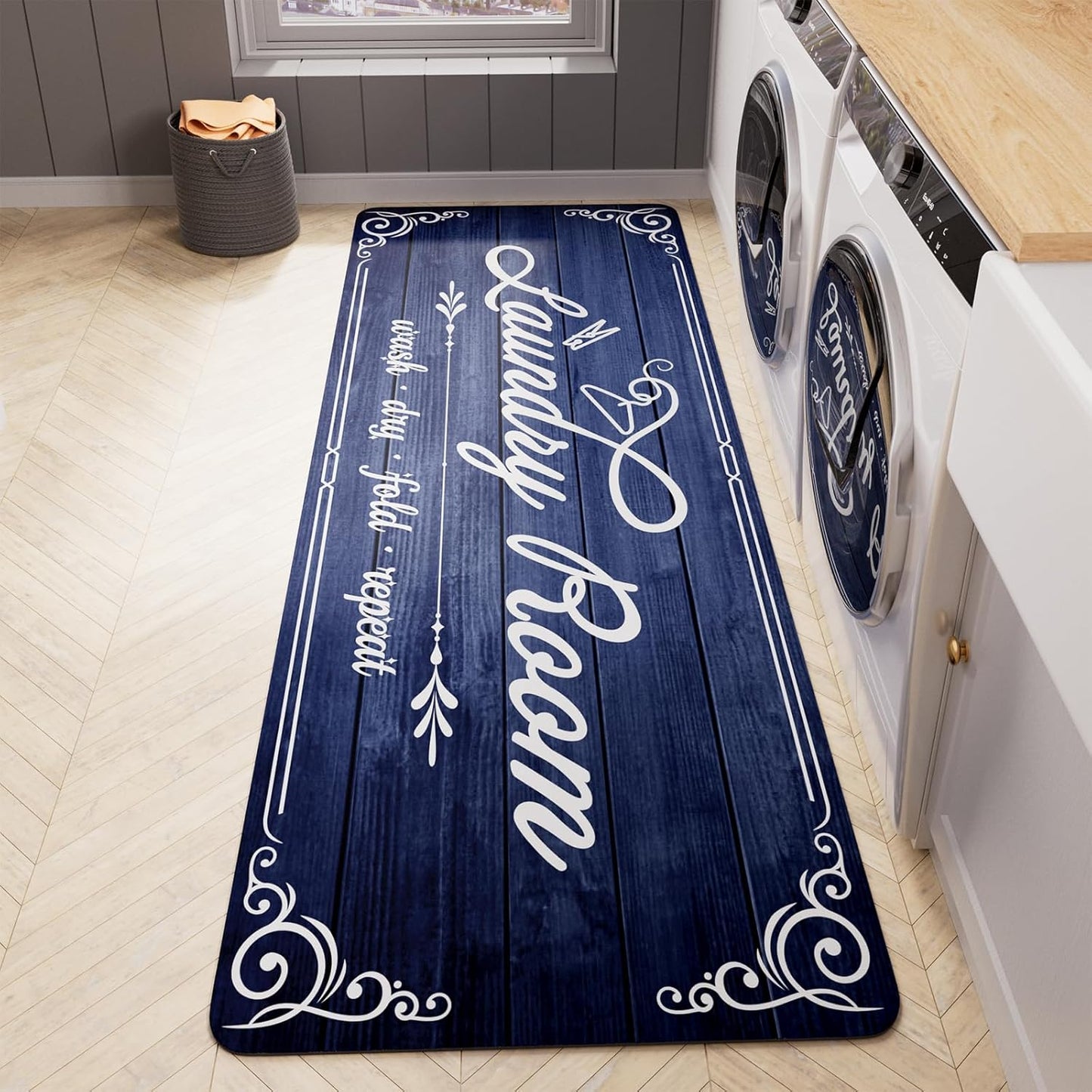 Non-Slip Laundry Room Rug Runner 17.3"x47.2" Washable Grey - Bathroom Mudroom Kitchen Mat for Farmhouse Entryway Decor Accessories