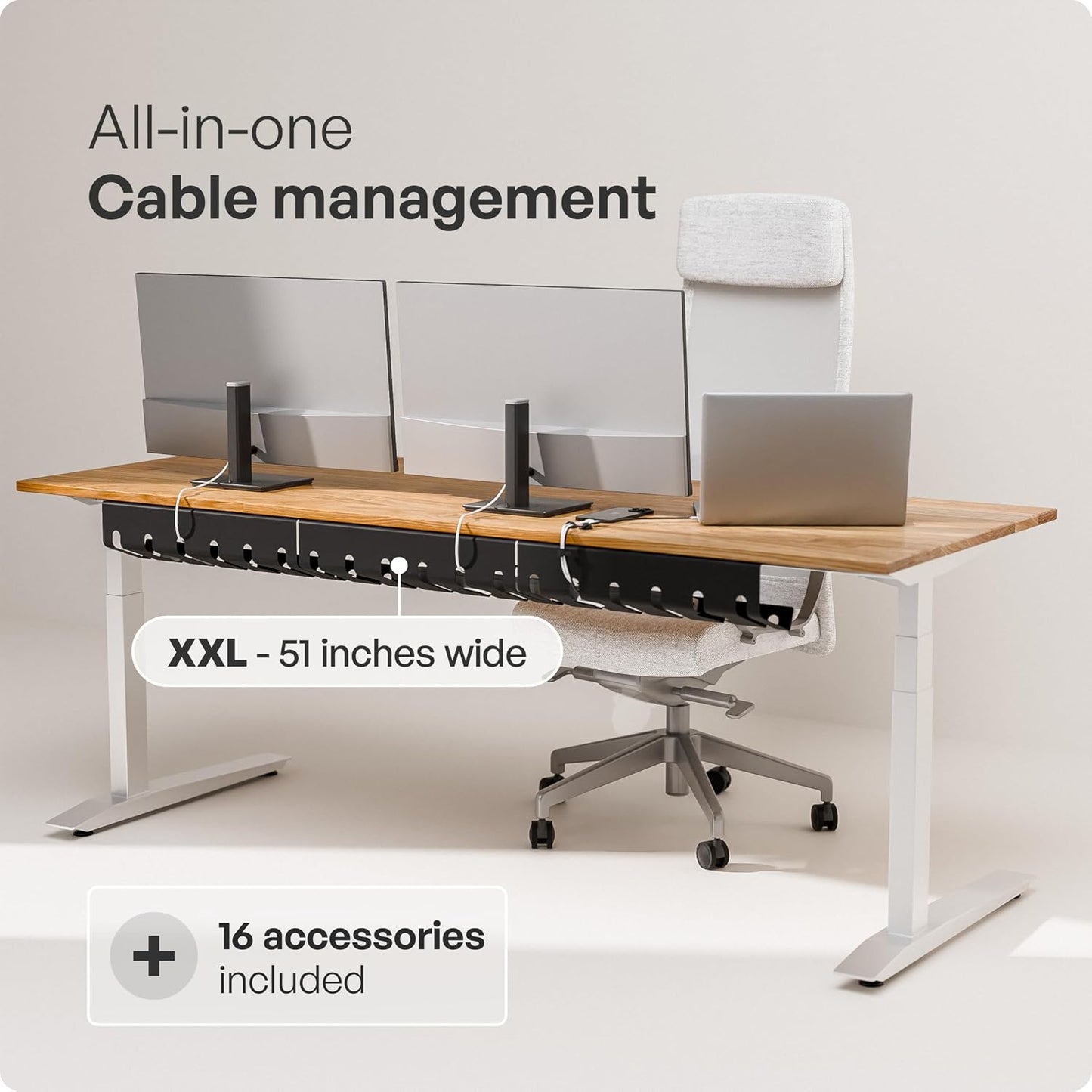 PAMO Cable Management Under Desk, Set of 3 - Black | Easy under-table mounting keeps cables organized, includes 10 cable ties for a clean and tidy office or home workspace.