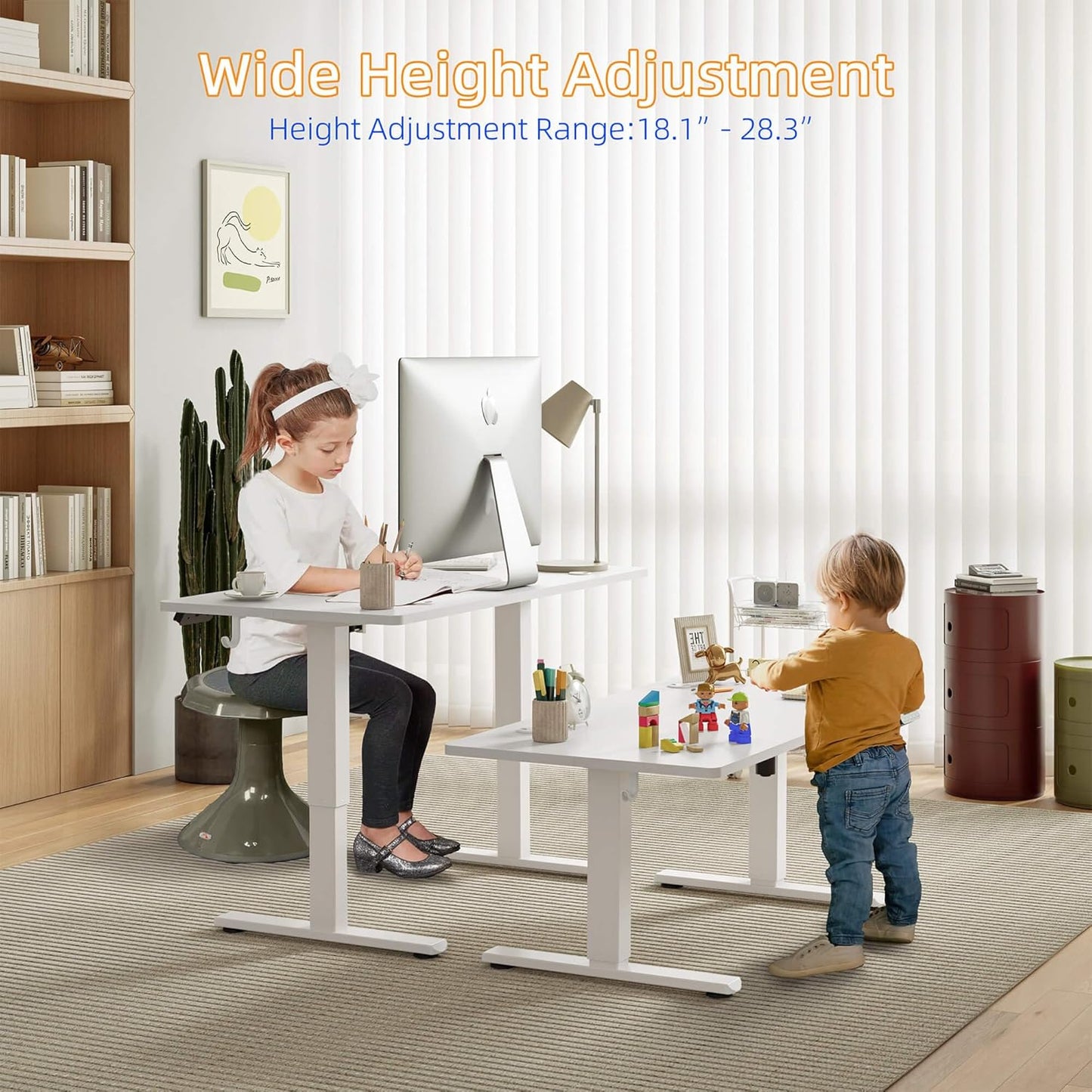 YIHAYO Low Height Adjustable Desk, Lifts 18.1-28.3 Inches, Electric Standing Desk for Short People, 48 x 24 Inches Computer Table with Splice Board for Home Office, White