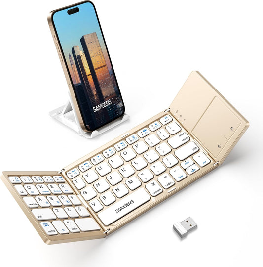 Samsers Foldable Bluetooth Keyboard with Touchpad, Ultra Slim Compact, Gold