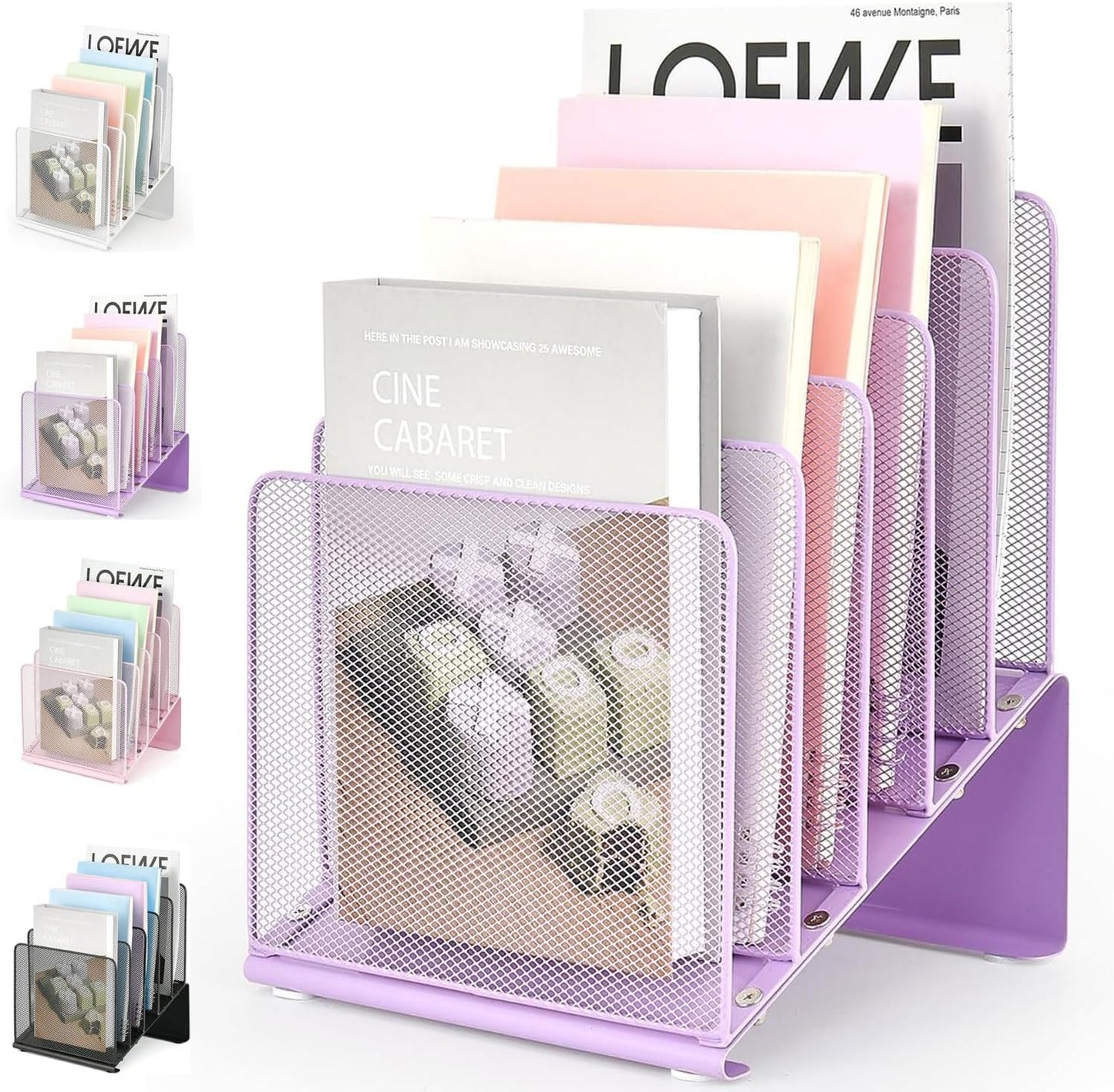 LEKETREE Purple File Organizer for Desk, Desk Organizer with 5-Section Vertical File Rack, File Folder Organizer (Purple)